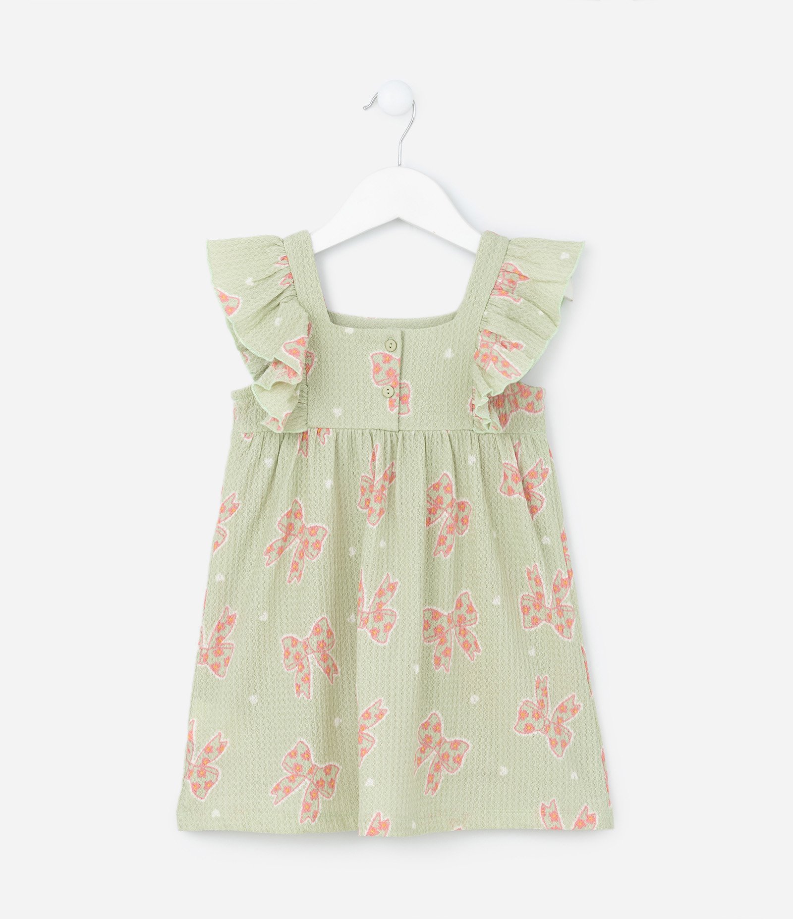 Vestido Infantil Texturizado com Estampa Laços - Tam 1 a 6 Anos Verde 2