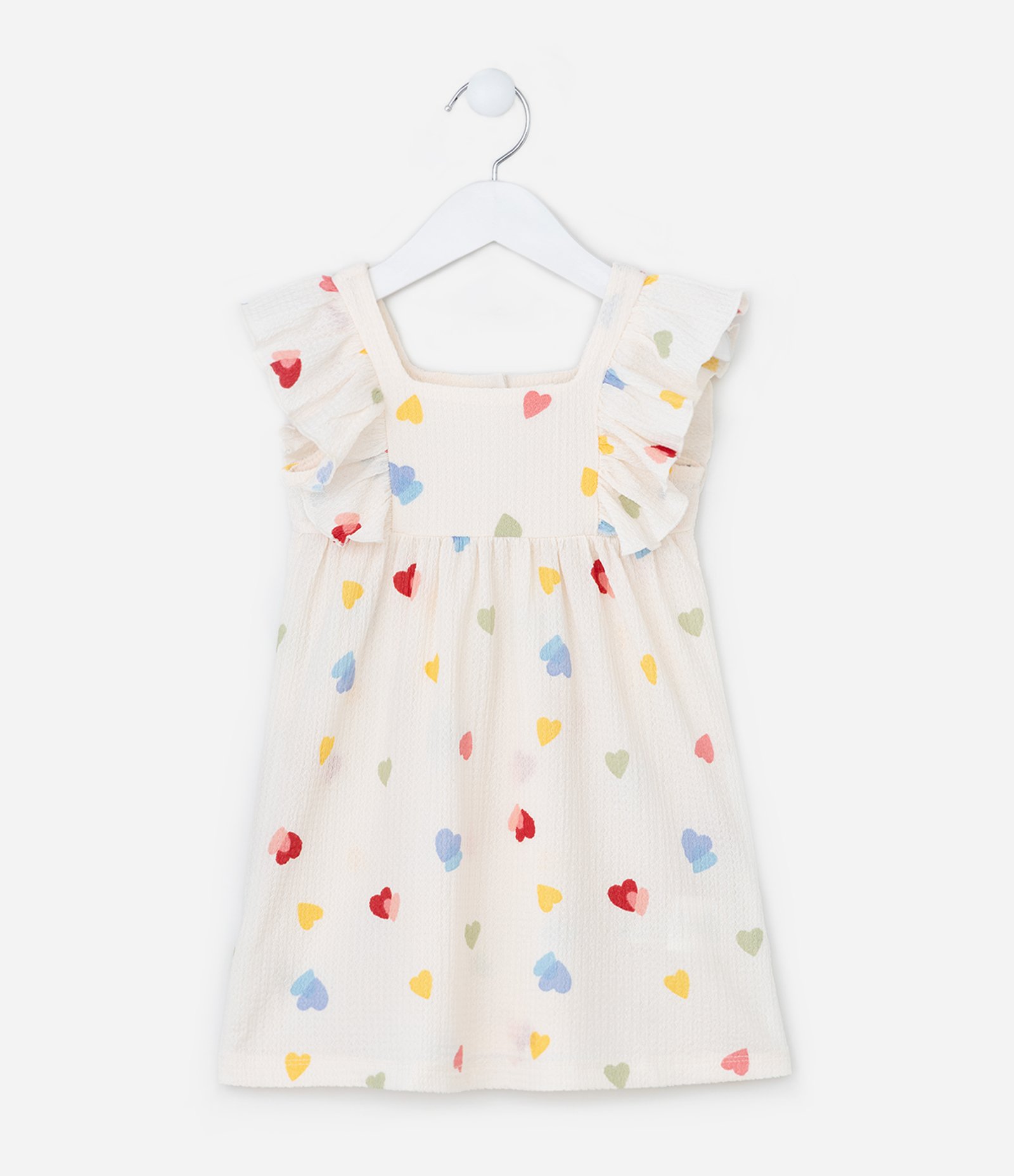 Vestido Infantil Texturizado com Estampa Corações - Tam 1 a 6 Anos Off White 1