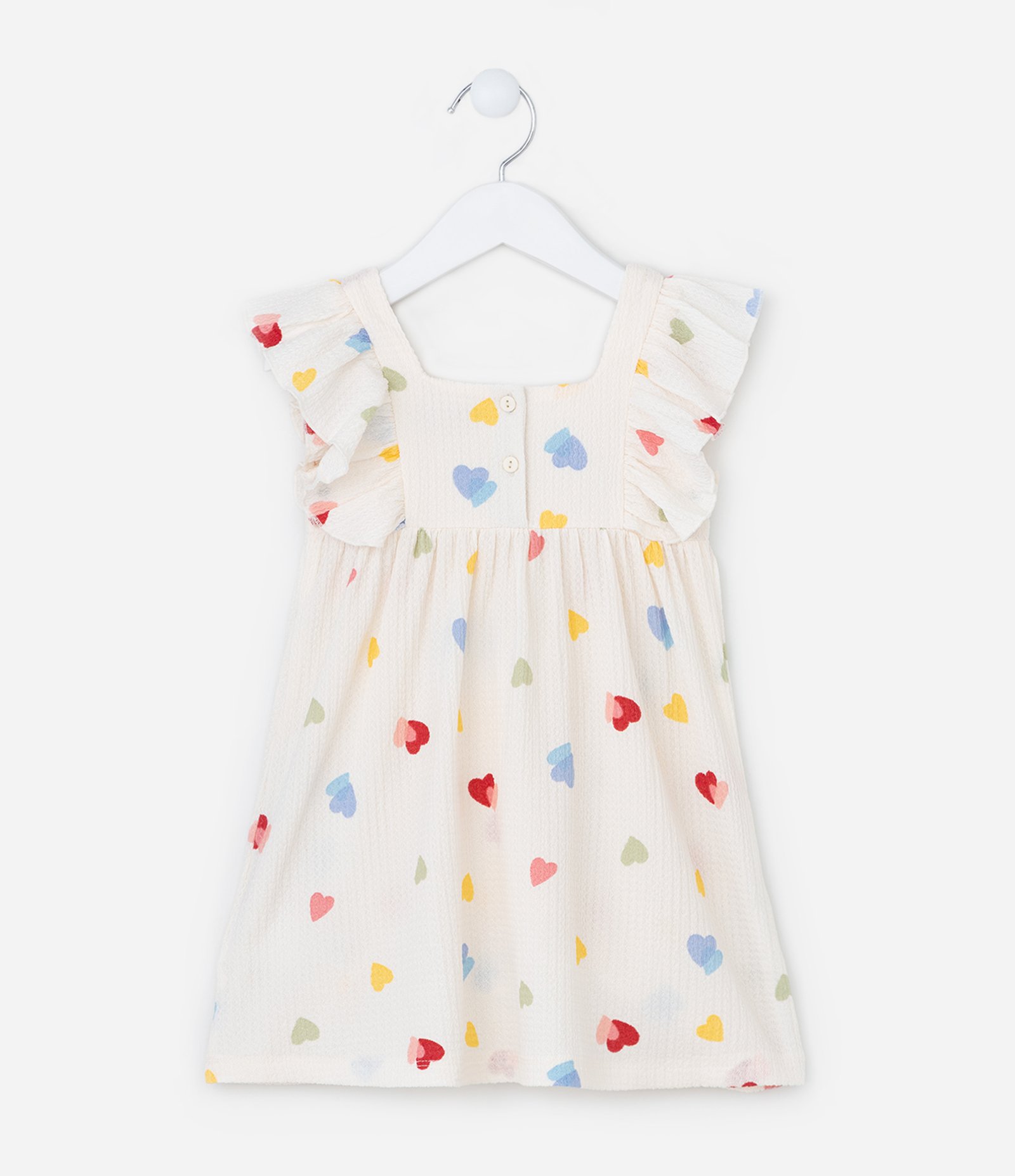 Vestido Infantil Texturizado com Estampa Corações - Tam 1 a 6 Anos Off White 2