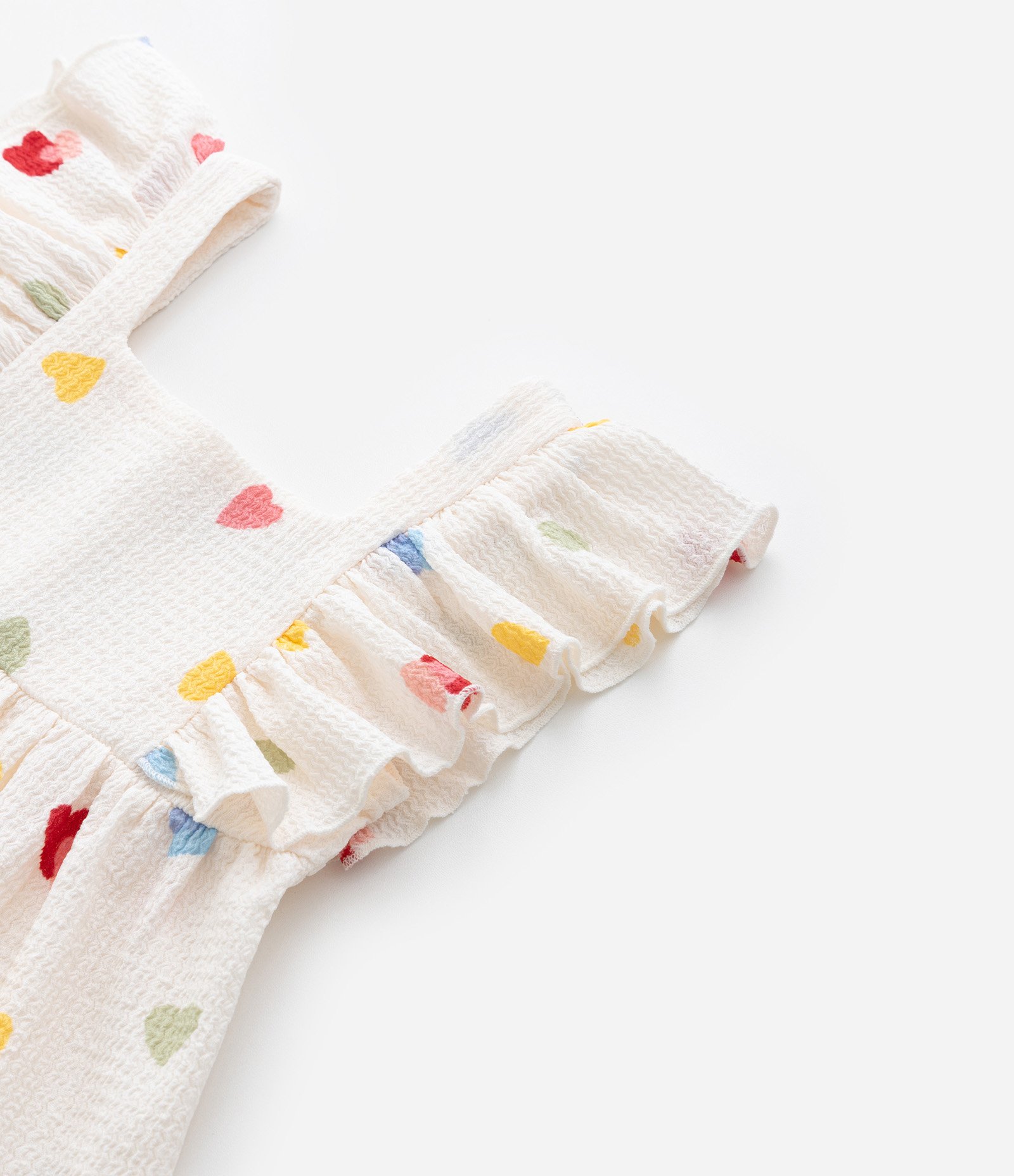 Vestido Infantil Texturizado com Estampa Corações - Tam 1 a 6 Anos Off White 5