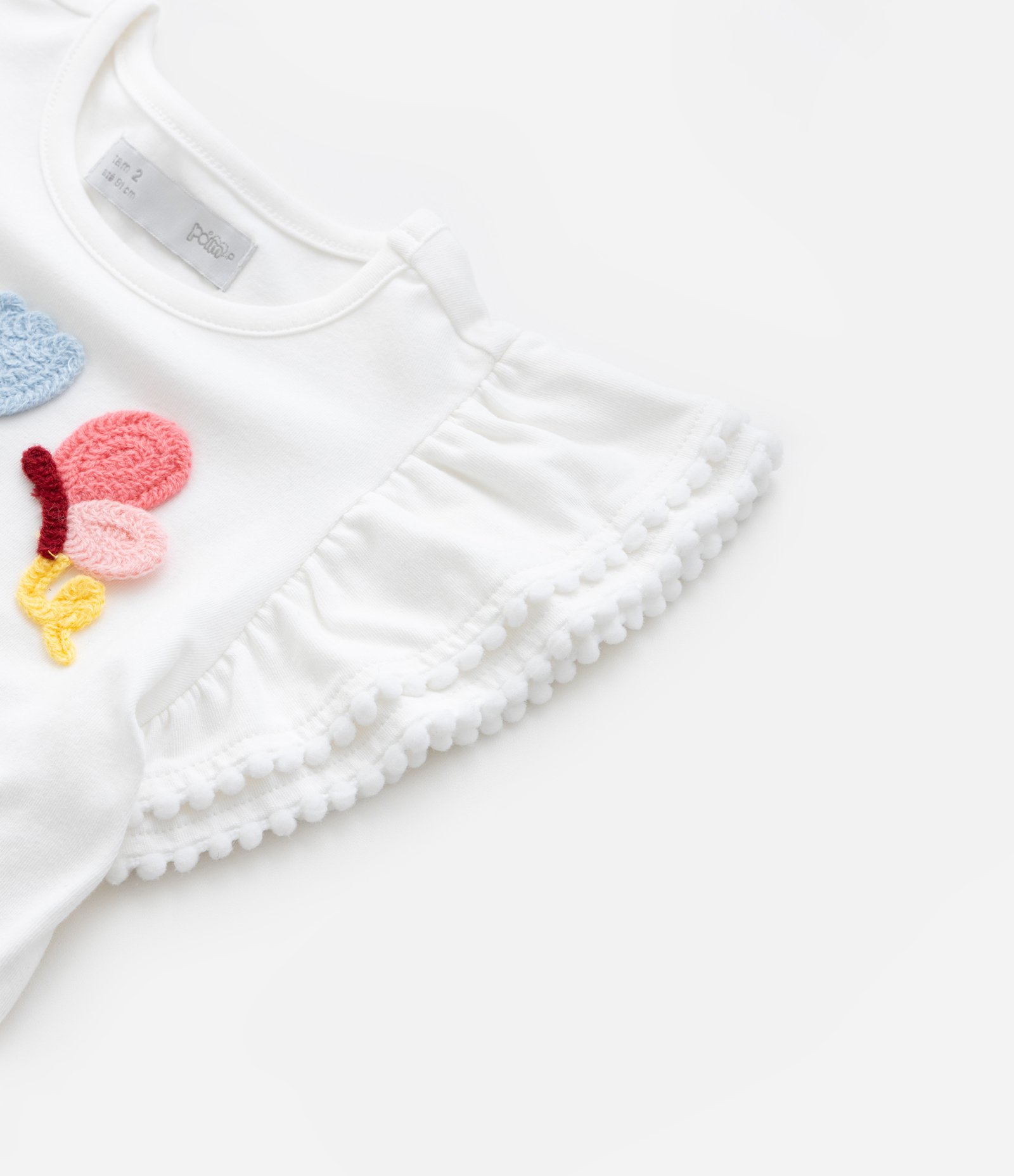 Blusa Infantil com Bordado Efeito Crochê - Tam 1 a 6 Anos Branco 5