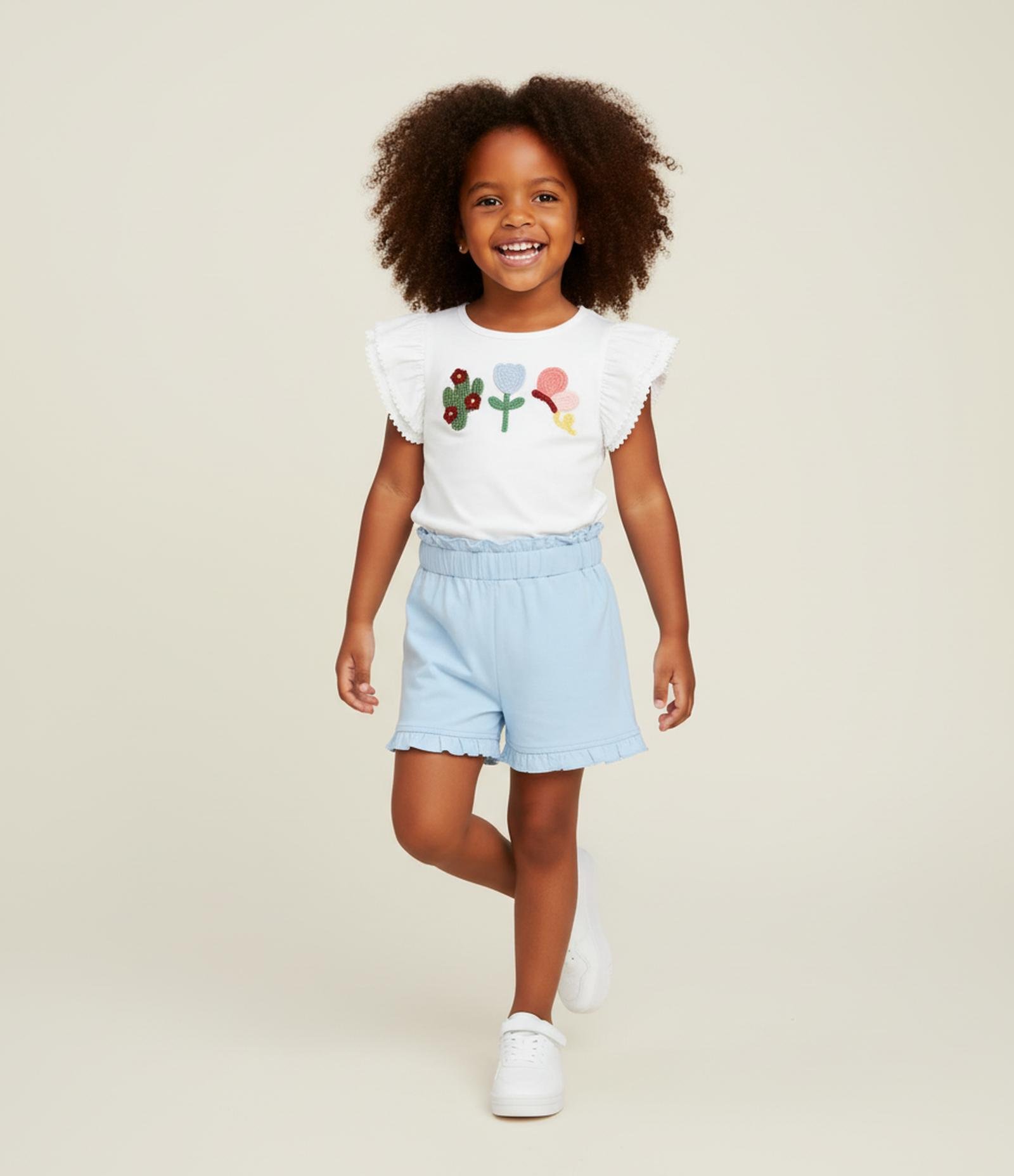 Blusa Infantil com Bordado Efeito Crochê - Tam 1 a 6 Anos Branco 1