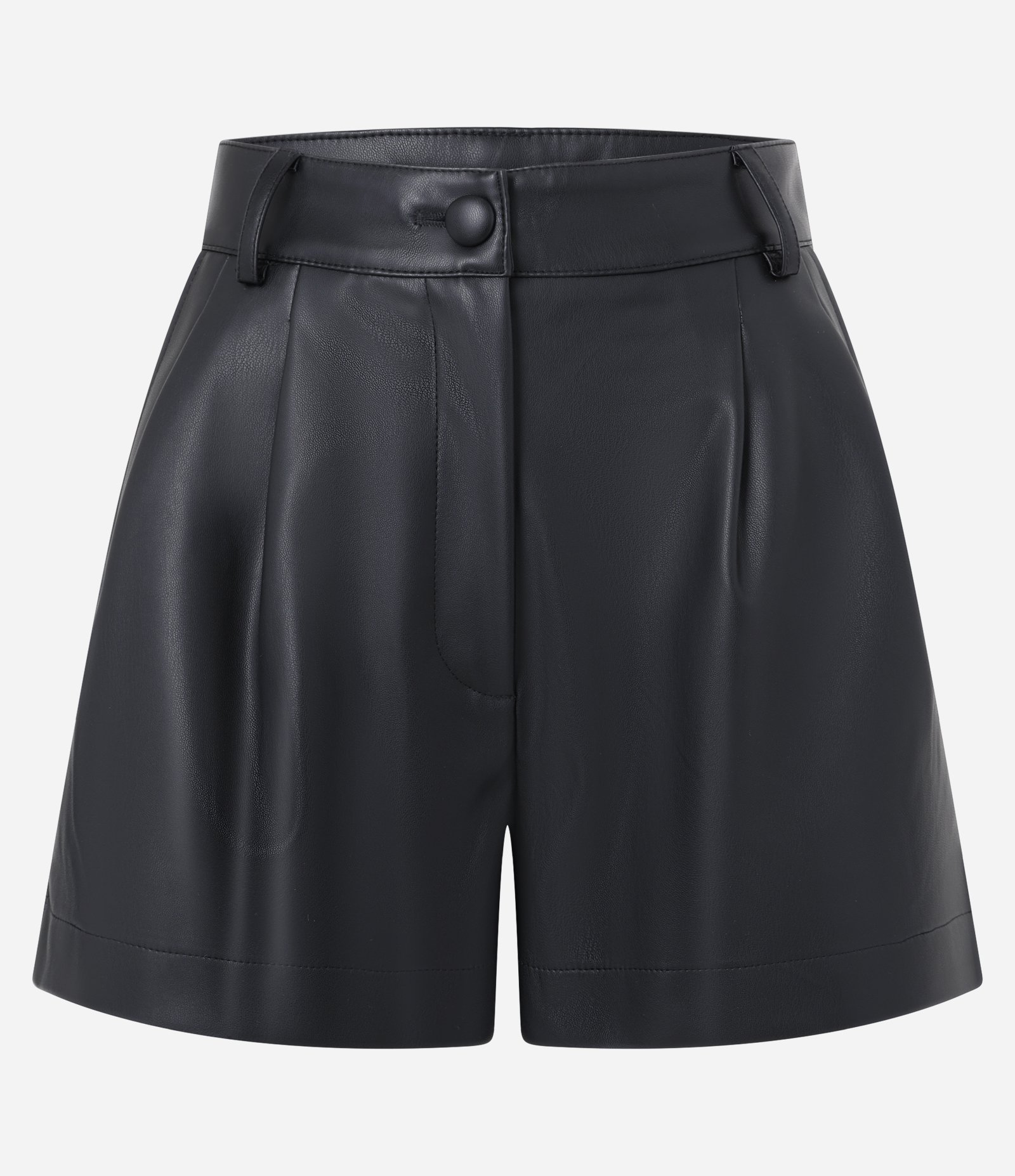 Short Curto em PU com Cintura Alta e Bolsos Preto 6