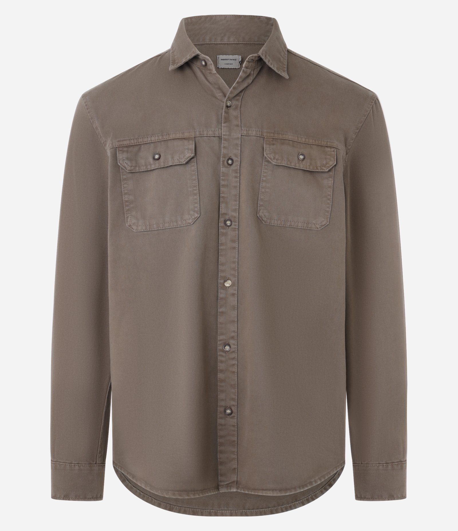 Camisa Comfort em Algodão com Bolsos Lapela e Abotoamento Marrom 1