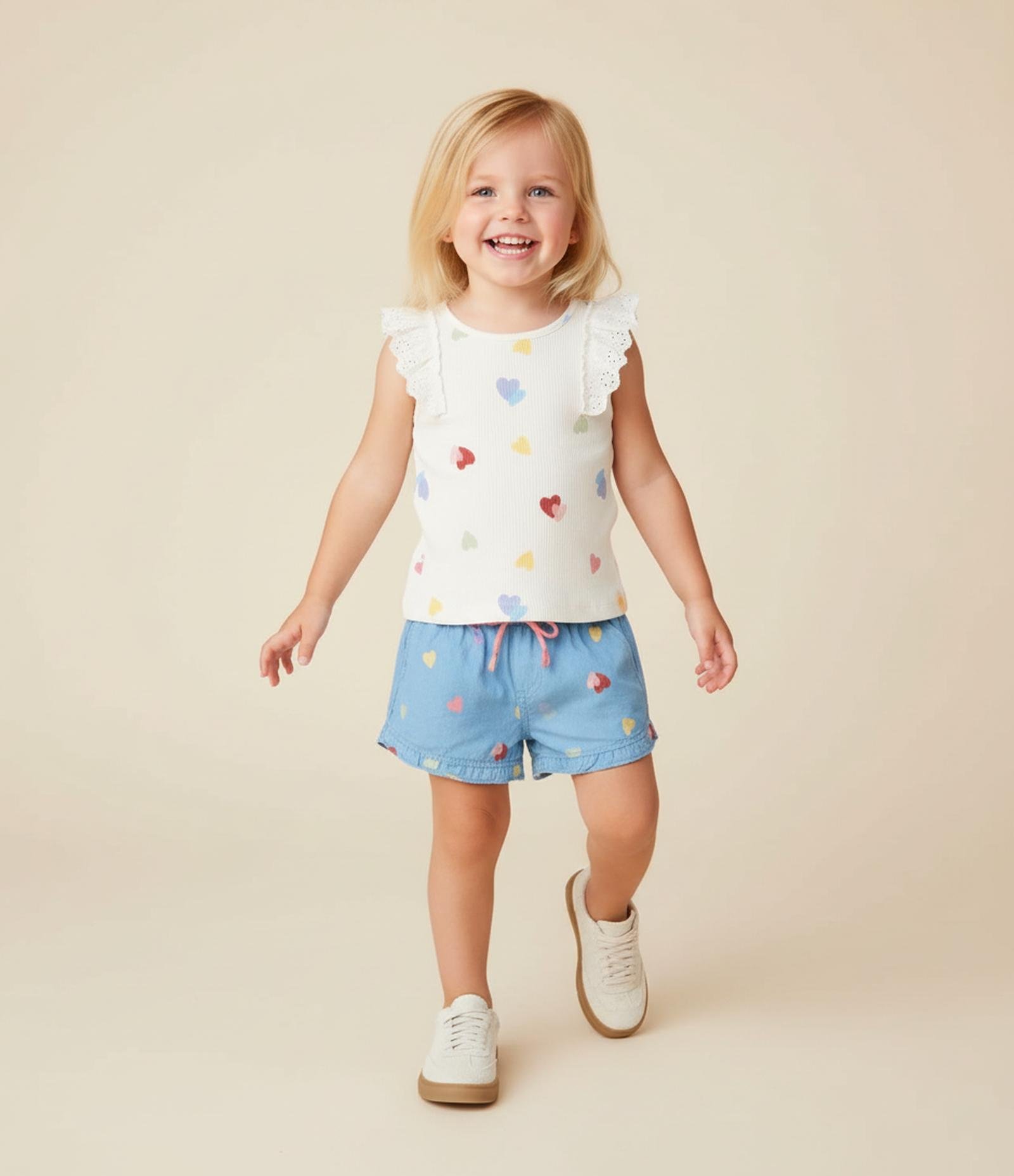 Regata Infantil em Ribana com Babados Broderie - Tam 1 a 6 Anos Bege 1