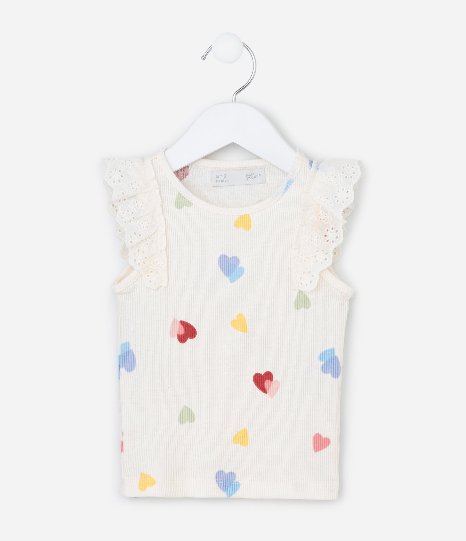 Regata Infantil em Ribana com Babados Broderie - Tam 1 a 6 Anos Bege 2