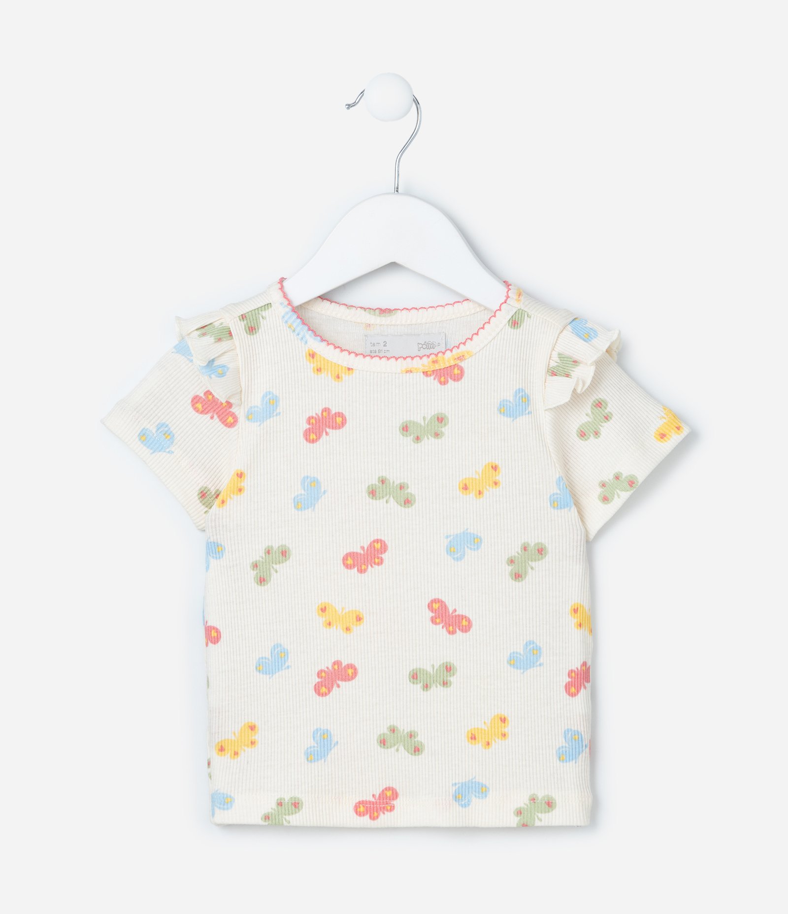 Blusa Infantil com Babadinho e Estampa Borboletas - Tam 1 a 6 Anos Off White 2
