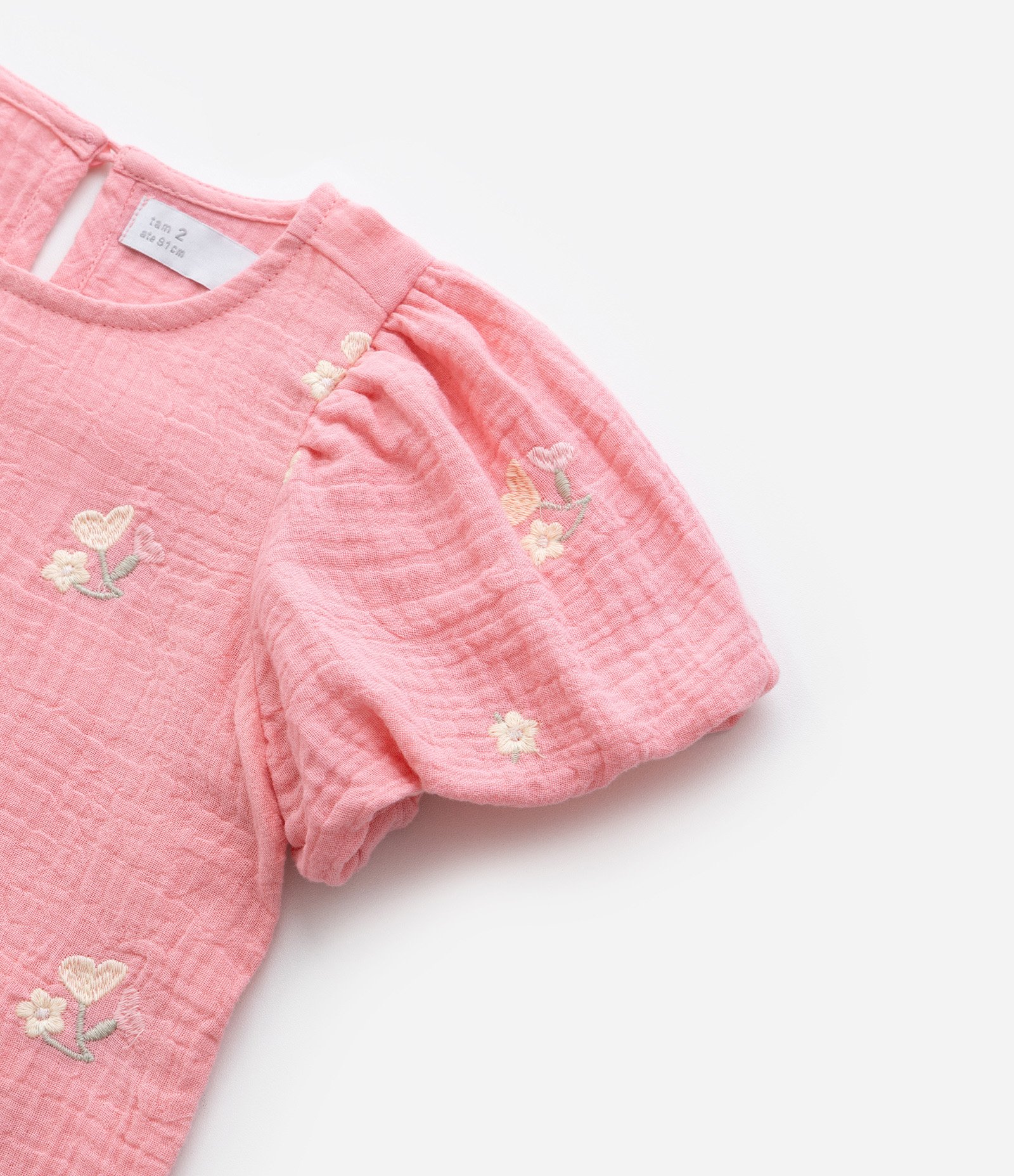 Conjunto Infantil Texturizado com Bordado Florzinhas - Tam 1 a 6 Anos Rosa 11