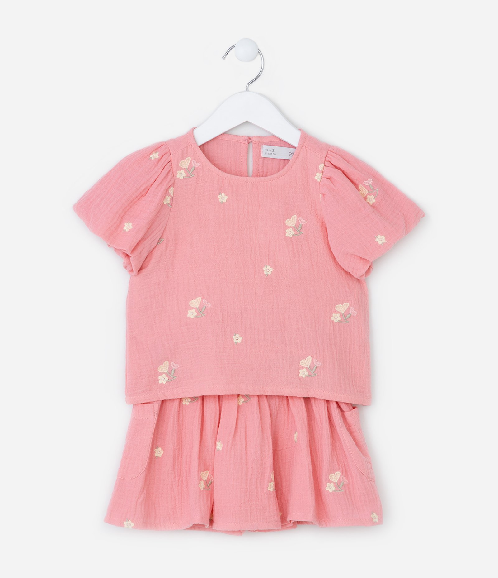 Conjunto Infantil Texturizado com Bordado Florzinhas - Tam 1 a 6 Anos Rosa 2