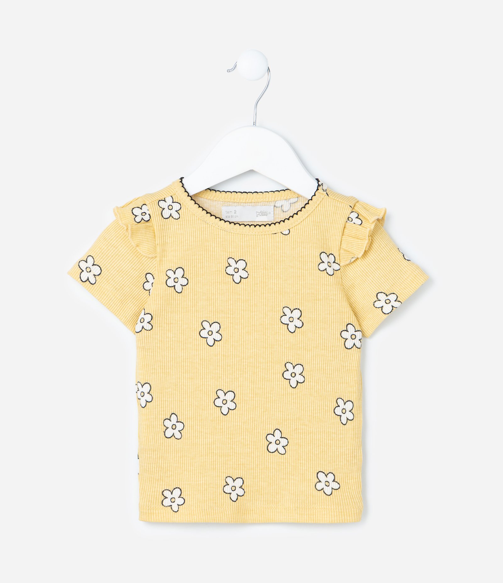 Blusa Infantil com Babadinho e Estampa Flores - Tam 1 a 6 Anos Amarelo 2