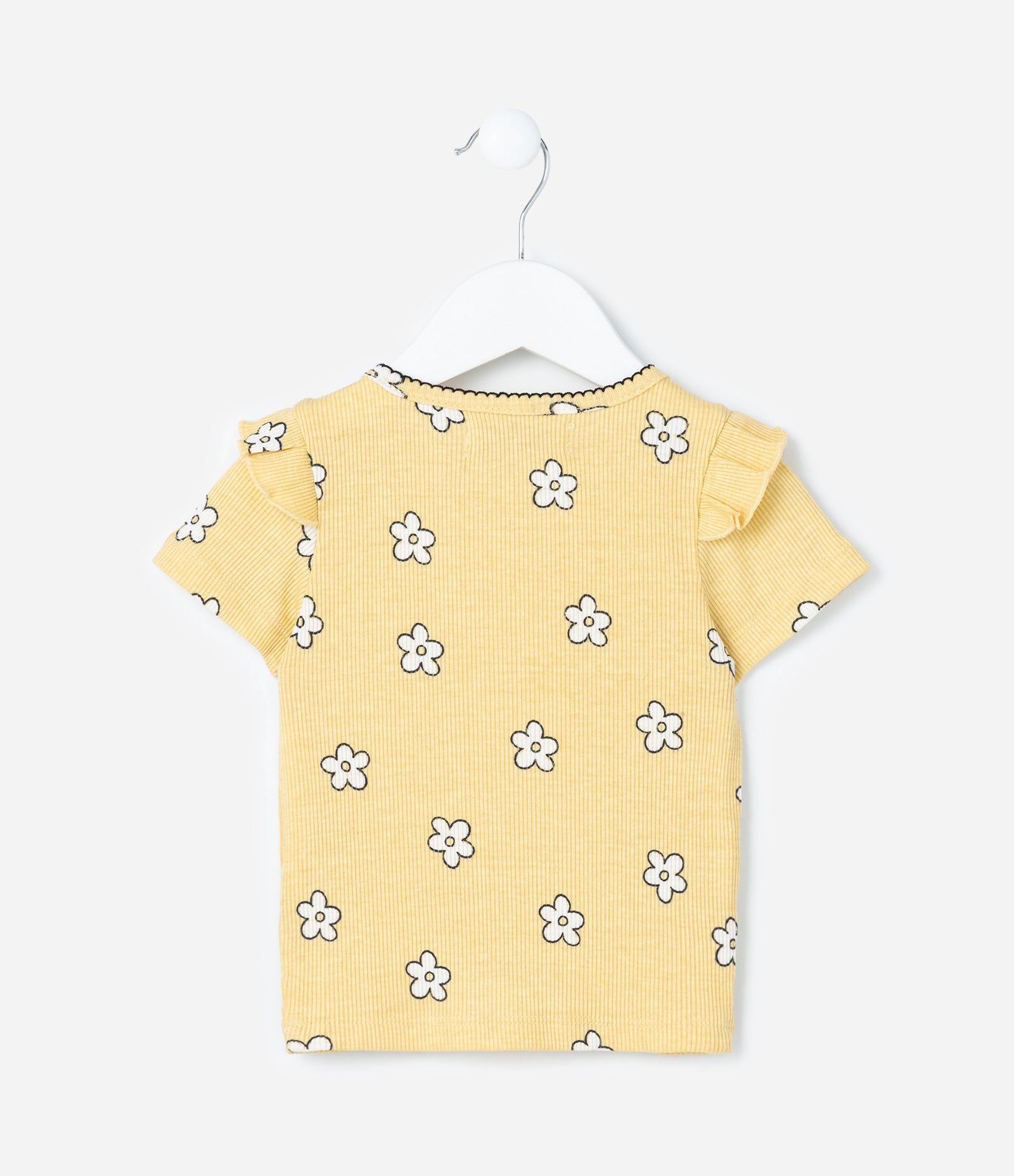 Blusa Infantil com Babadinho e Estampa Flores - Tam 1 a 6 Anos Amarelo 3