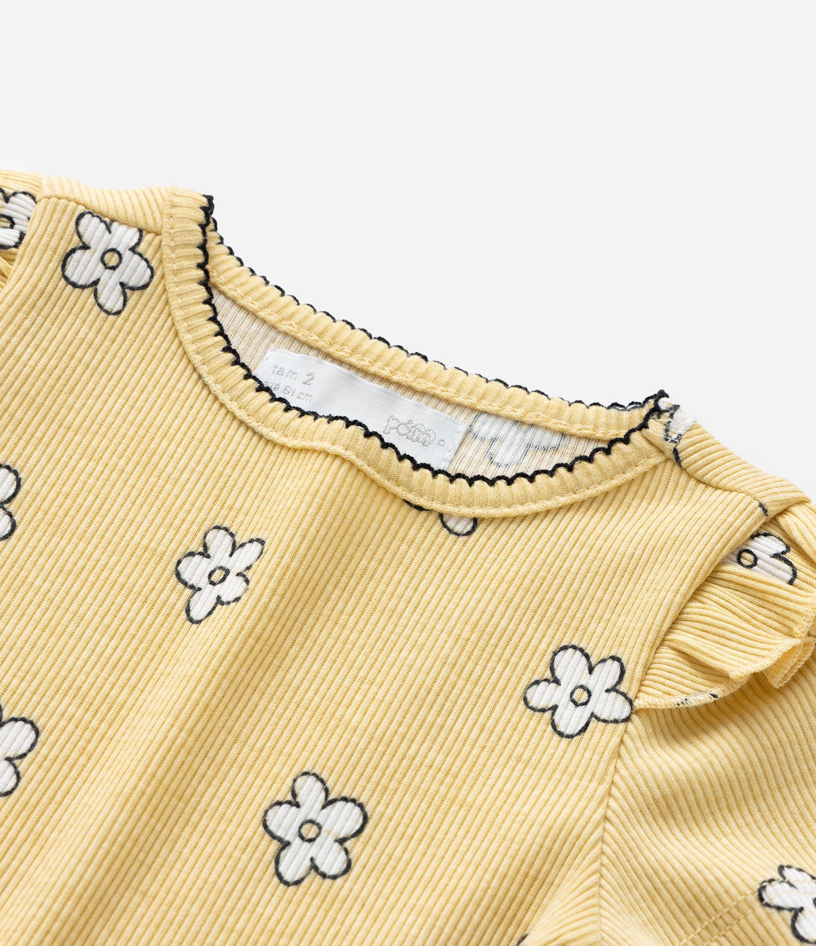 Blusa Infantil com Babadinho e Estampa Flores - Tam 1 a 6 Anos Amarelo 5