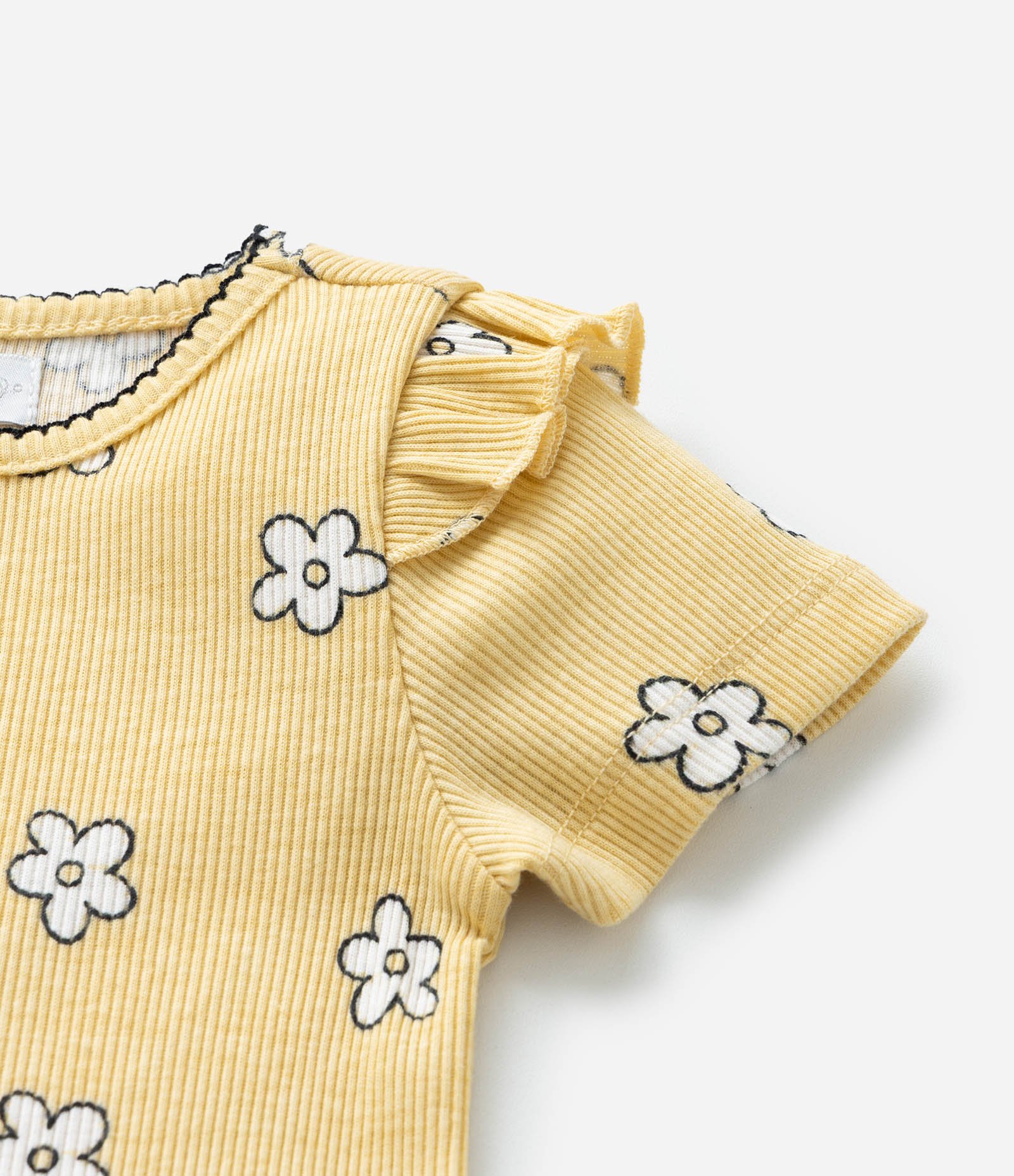 Blusa Infantil com Babadinho e Estampa Flores - Tam 1 a 6 Anos Amarelo 6