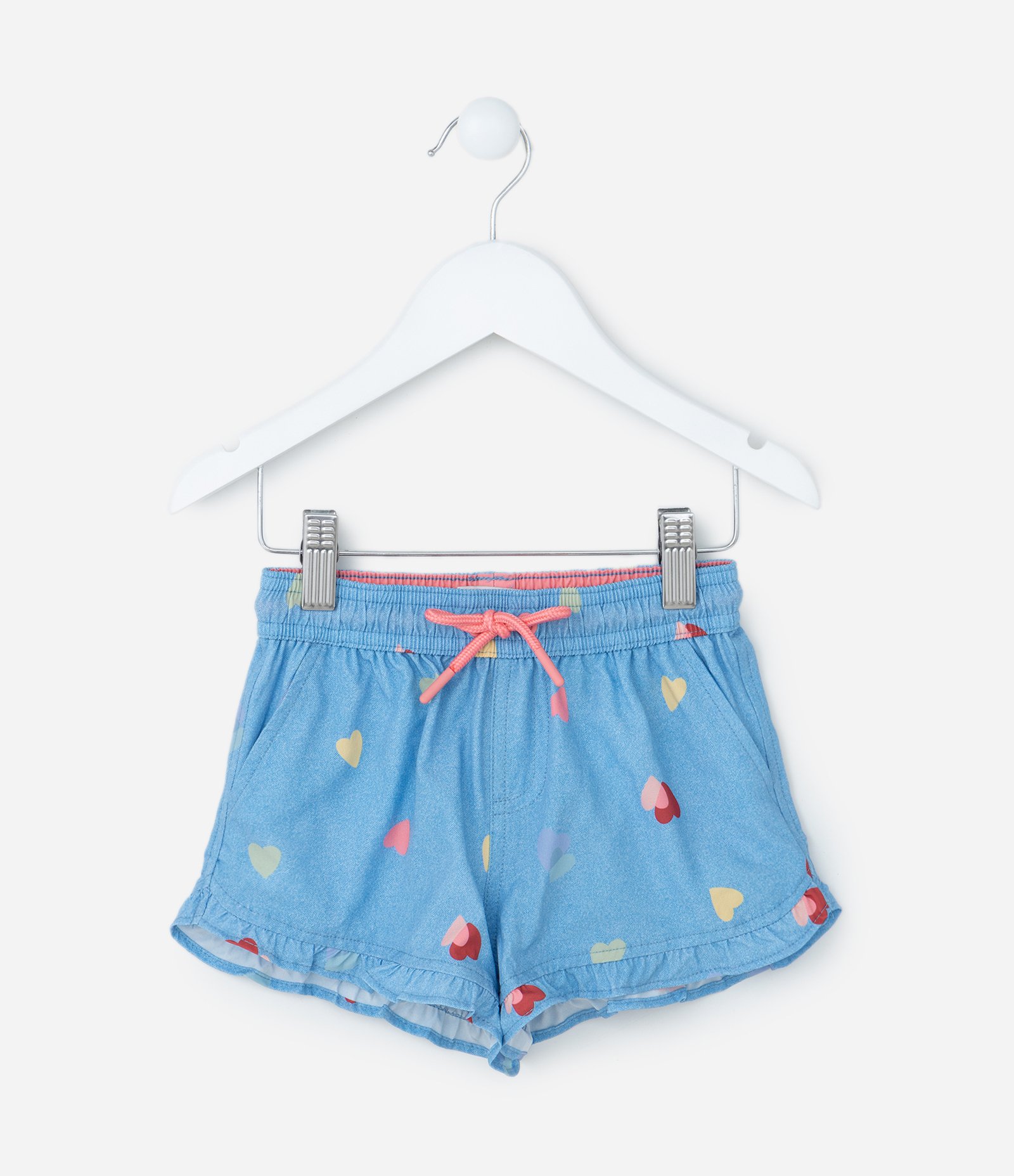 Short Infantil com Babadinhos e Estampa Corações - Tam 1 a 6 Anos Azul 1