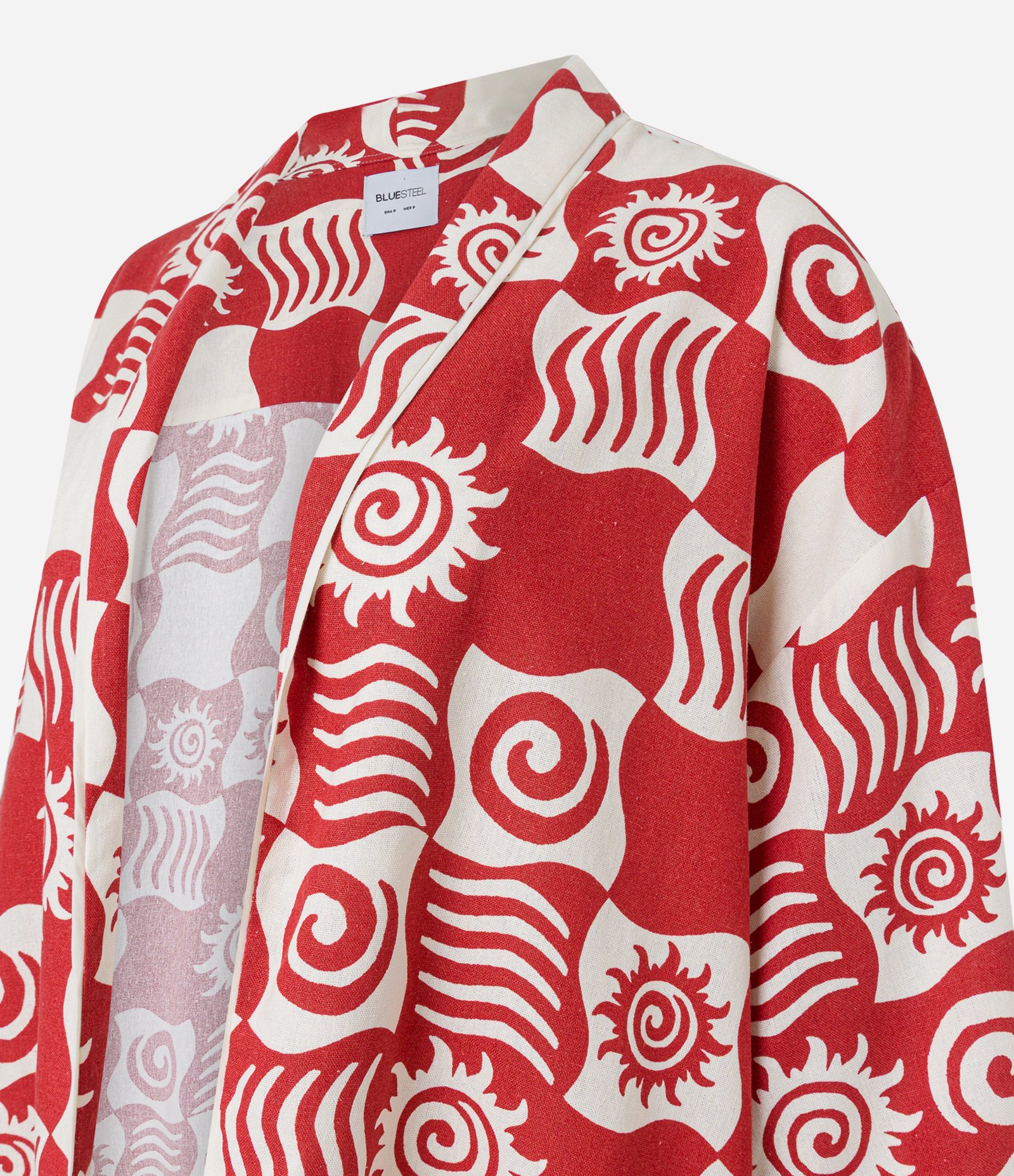 Kimono Alongado em Viscose com Estampa Quadriculada de Solzinhos Vermelho 9