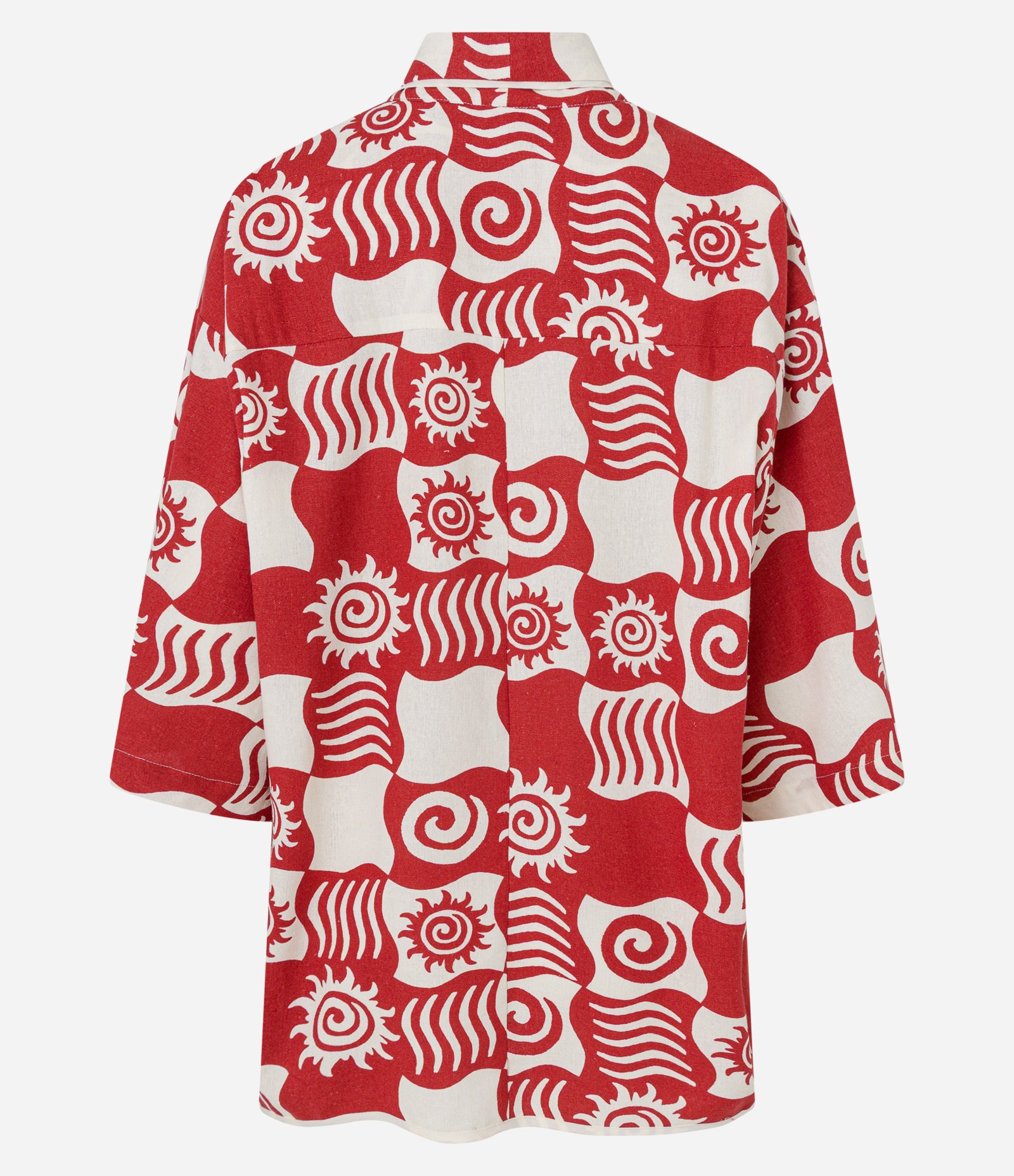 Kimono Alongado em Viscose com Estampa Quadriculada de Solzinhos Vermelho 10
