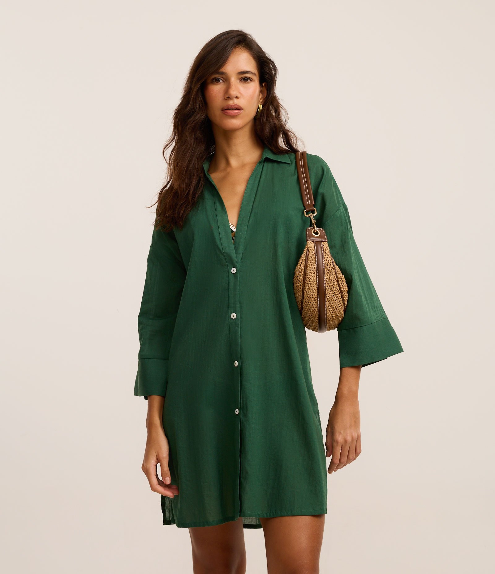 Saída de Praia Camisa em Voal com Mangas 3/4 Verde 1