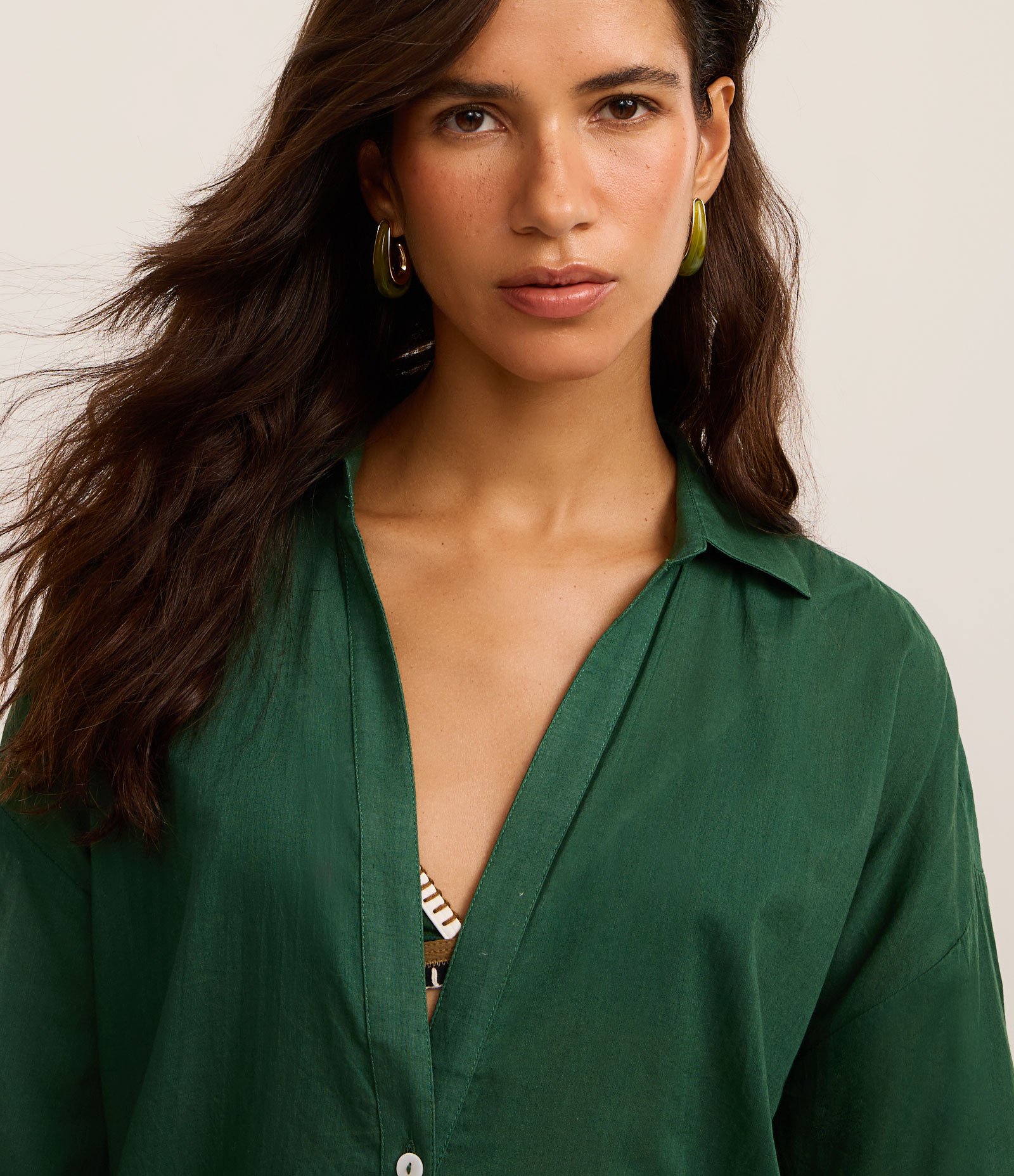 Saída de Praia Camisa em Voal com Mangas 3/4 Verde 3