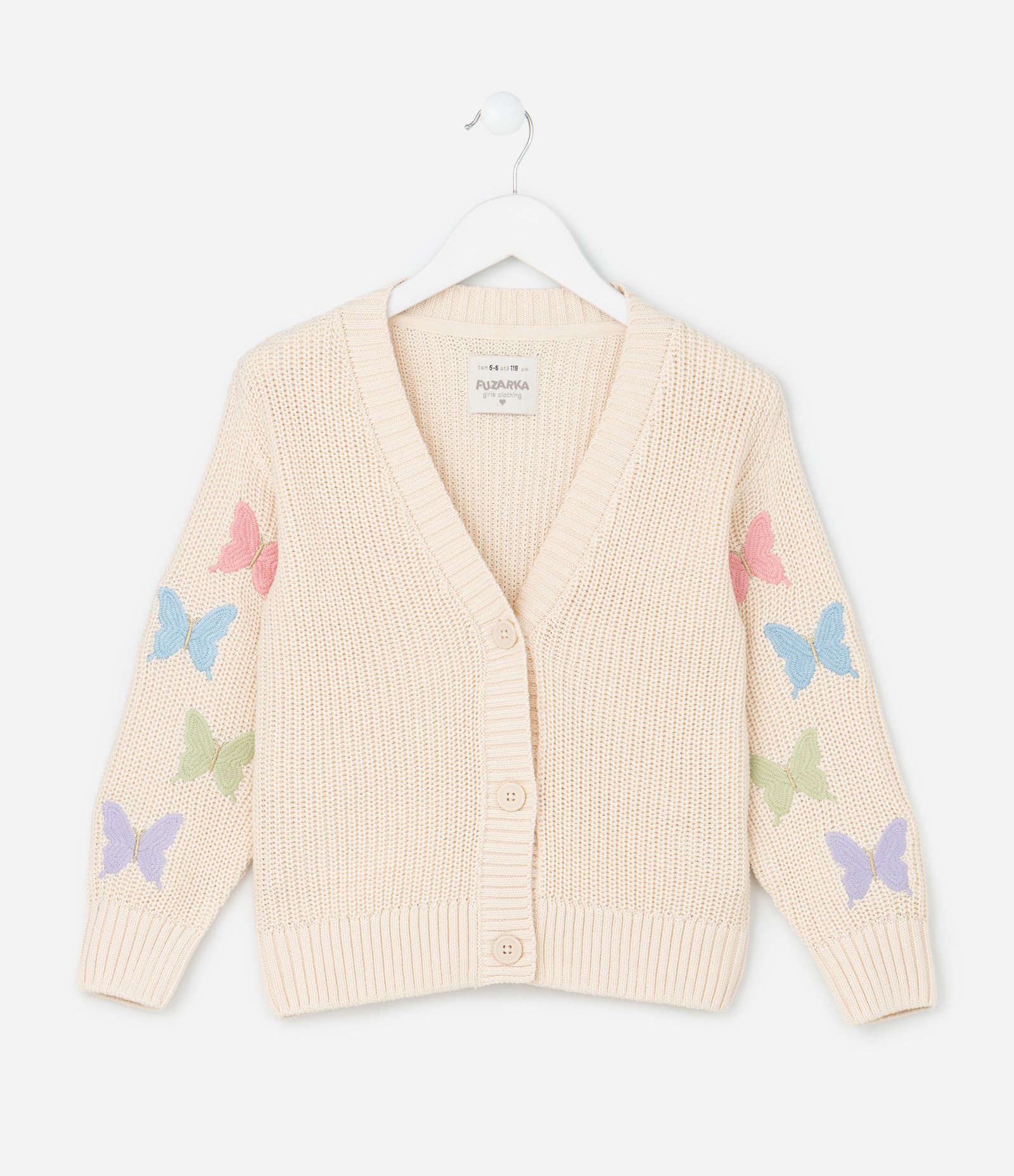 Cardigan Infantil em Tricô com Bordado Borboletas - Tam 5 a 14 Anos Bege 1