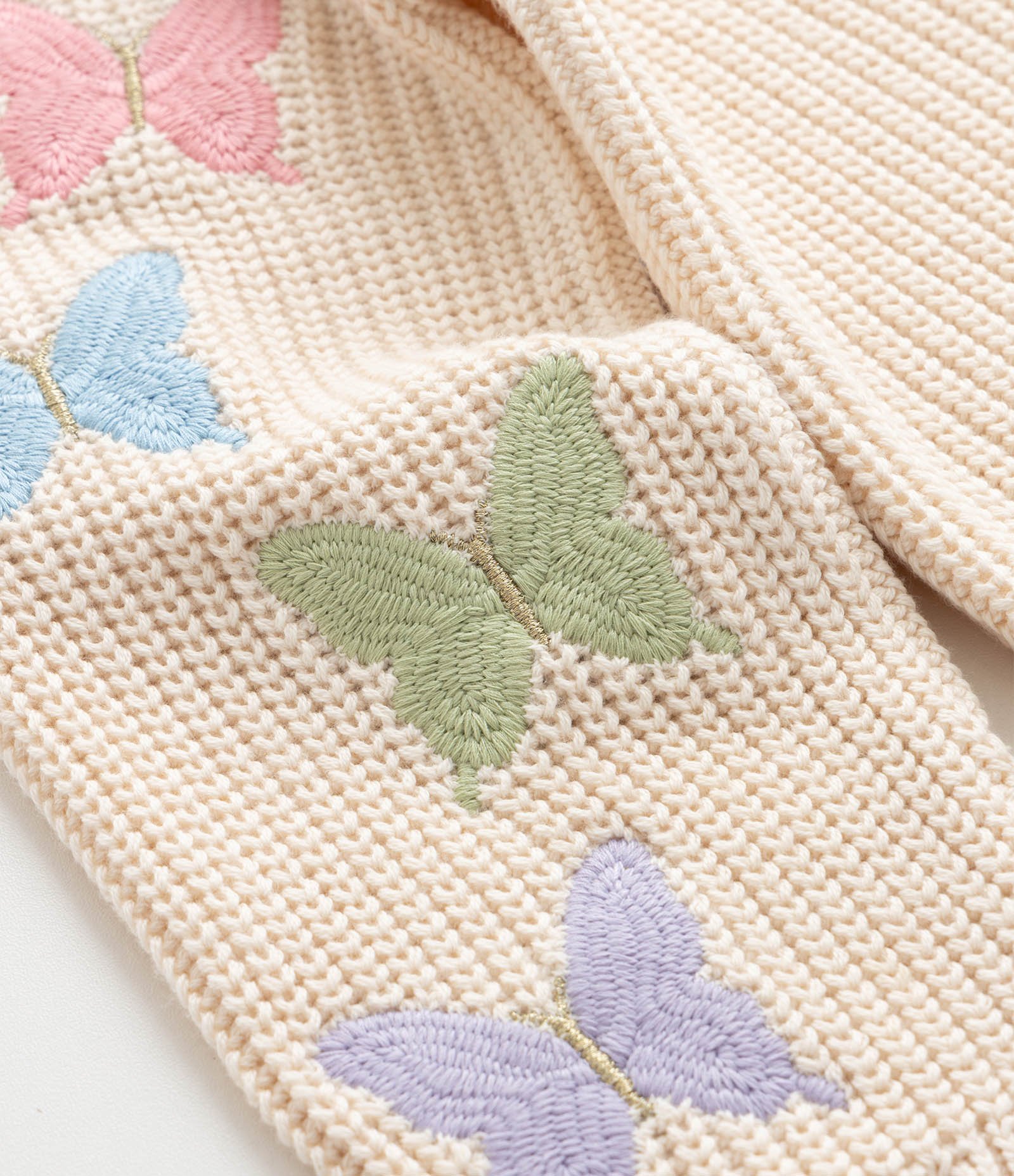 Cardigan Infantil em Tricô com Bordado Borboletas - Tam 5 a 14 Anos Bege 4