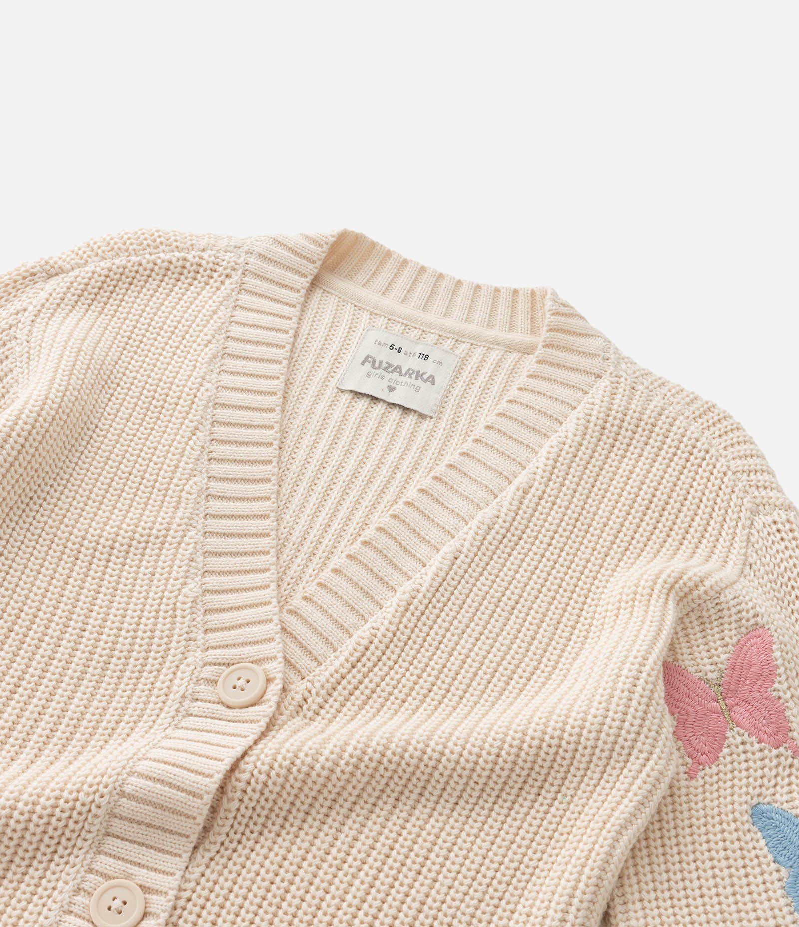 Cardigan Infantil em Tricô com Bordado Borboletas - Tam 5 a 14 Anos Bege 5