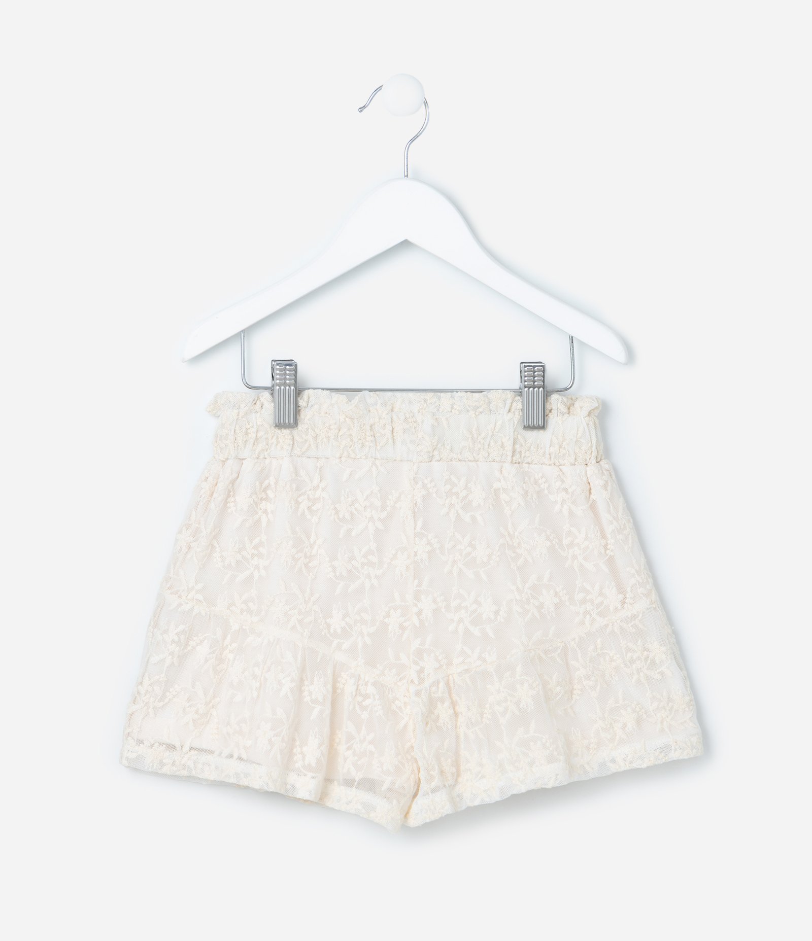 Short Infantil em Tule Bordado - Tam 5 a 14 Anos Bege 2