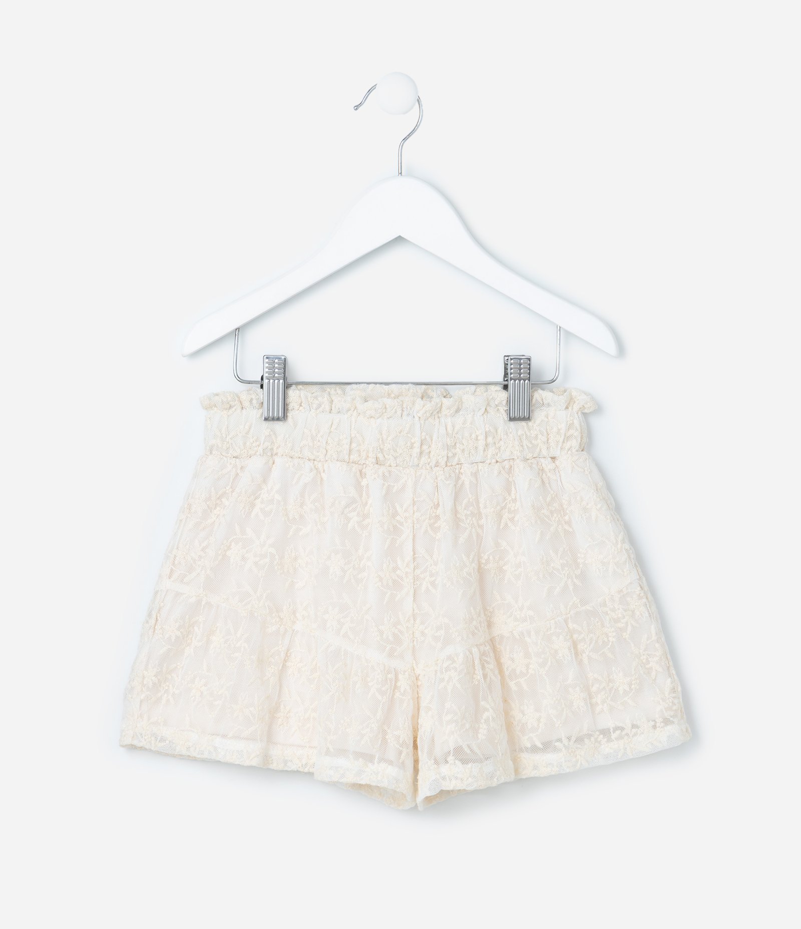 Short Infantil em Tule Bordado - Tam 5 a 14 Anos Bege 3