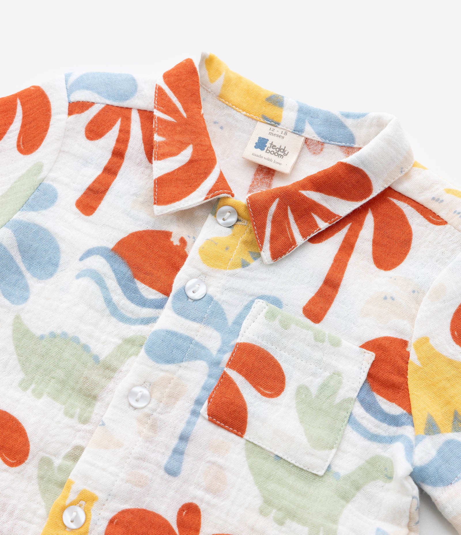 Conjunto Infantil em Tricoline Estampado de Dinossauro e Palmeira - Tam 0 a 18 meses Multicores 10