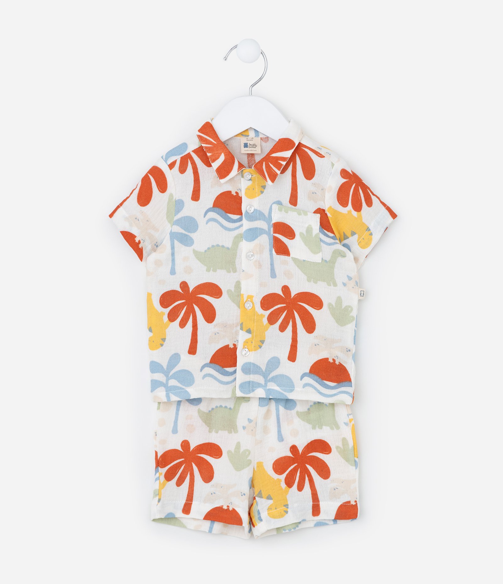 Conjunto Infantil em Tricoline Estampado de Dinossauro e Palmeira - Tam 0 a 18 meses Multicores 3
