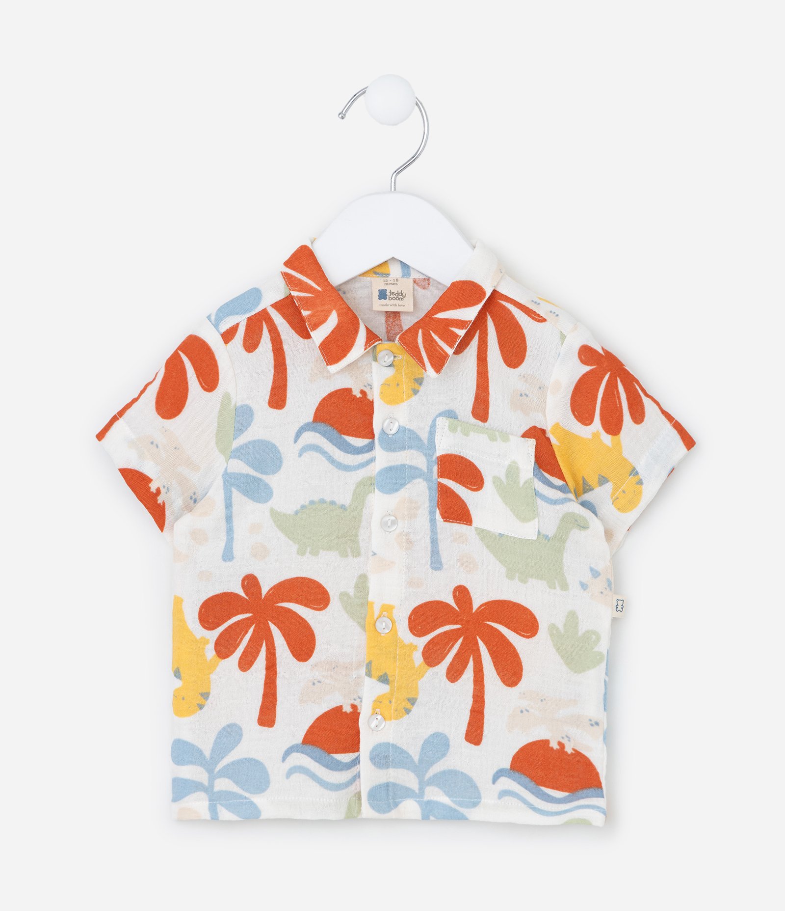 Conjunto Infantil em Tricoline Estampado de Dinossauro e Palmeira - Tam 0 a 18 meses Multicores 4