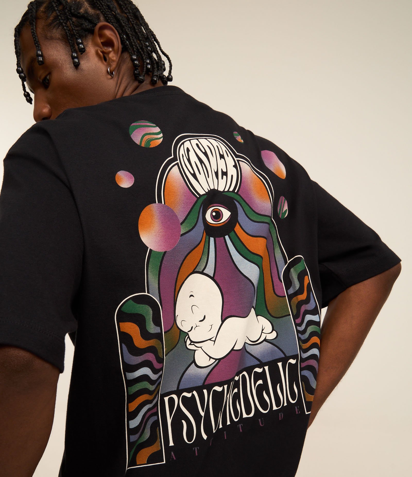 Camiseta Boxy com Estampa do Gasparzinho Psicodélico Cinza 1