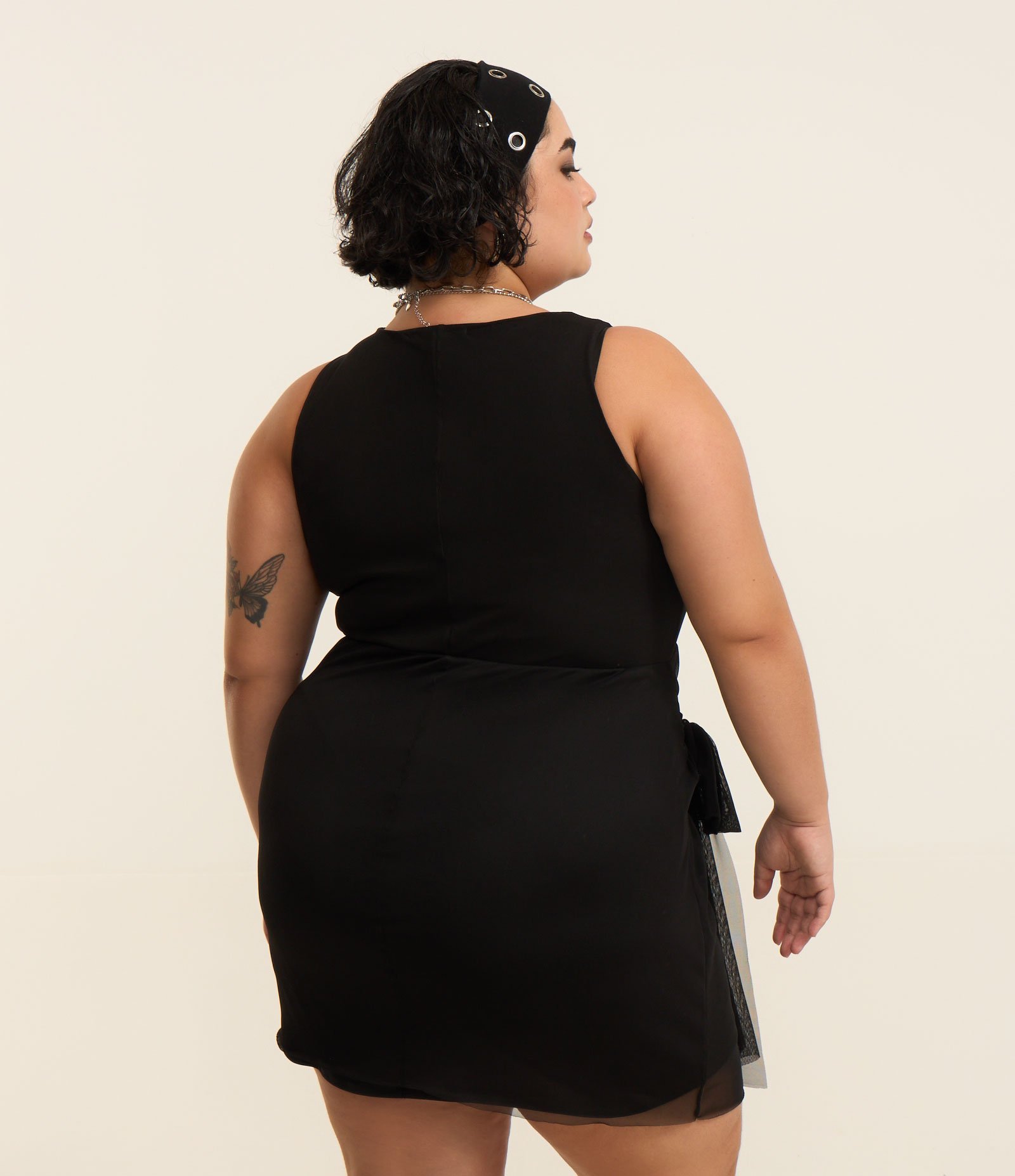 Vestido Body em Tule com Amarração Curve & Plus Size Preto 3