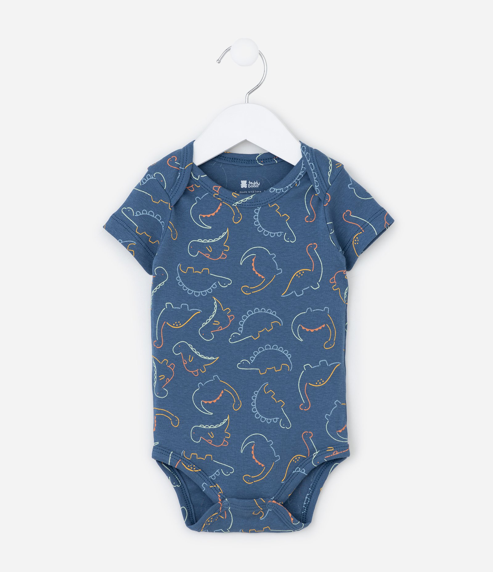 Body Infantil em Ribana com Estampa Dinossauro - Tam RN a 18 meses Azul 2