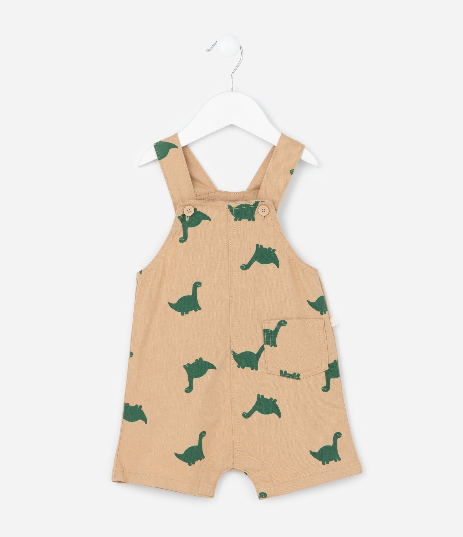 Jardineira Infantil em Sarja com Estampa Dino - Tam 3 a 18 Meses Bege 2