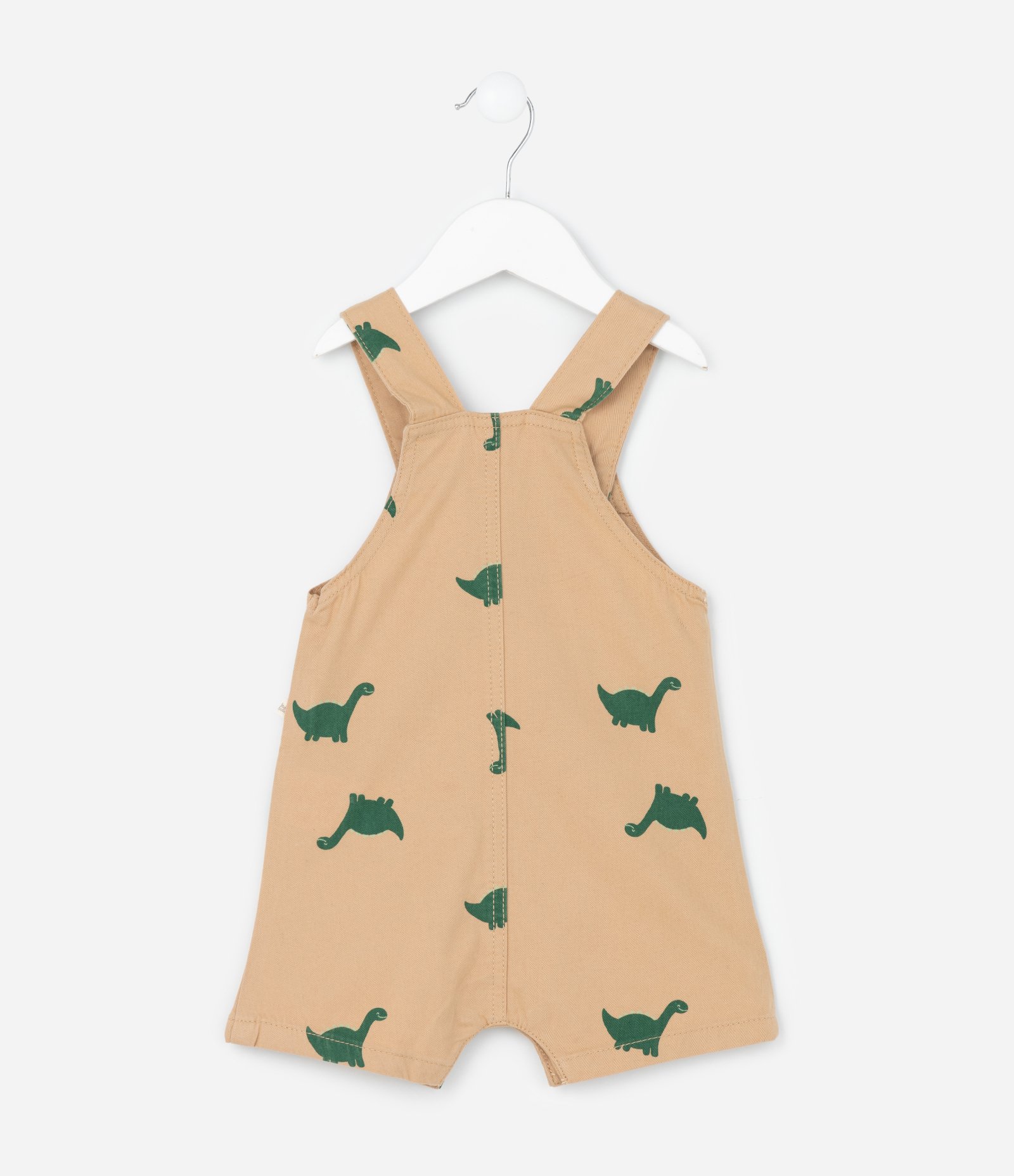 Jardineira Infantil em Sarja com Estampa Dino - Tam 3 a 18 Meses Bege 3