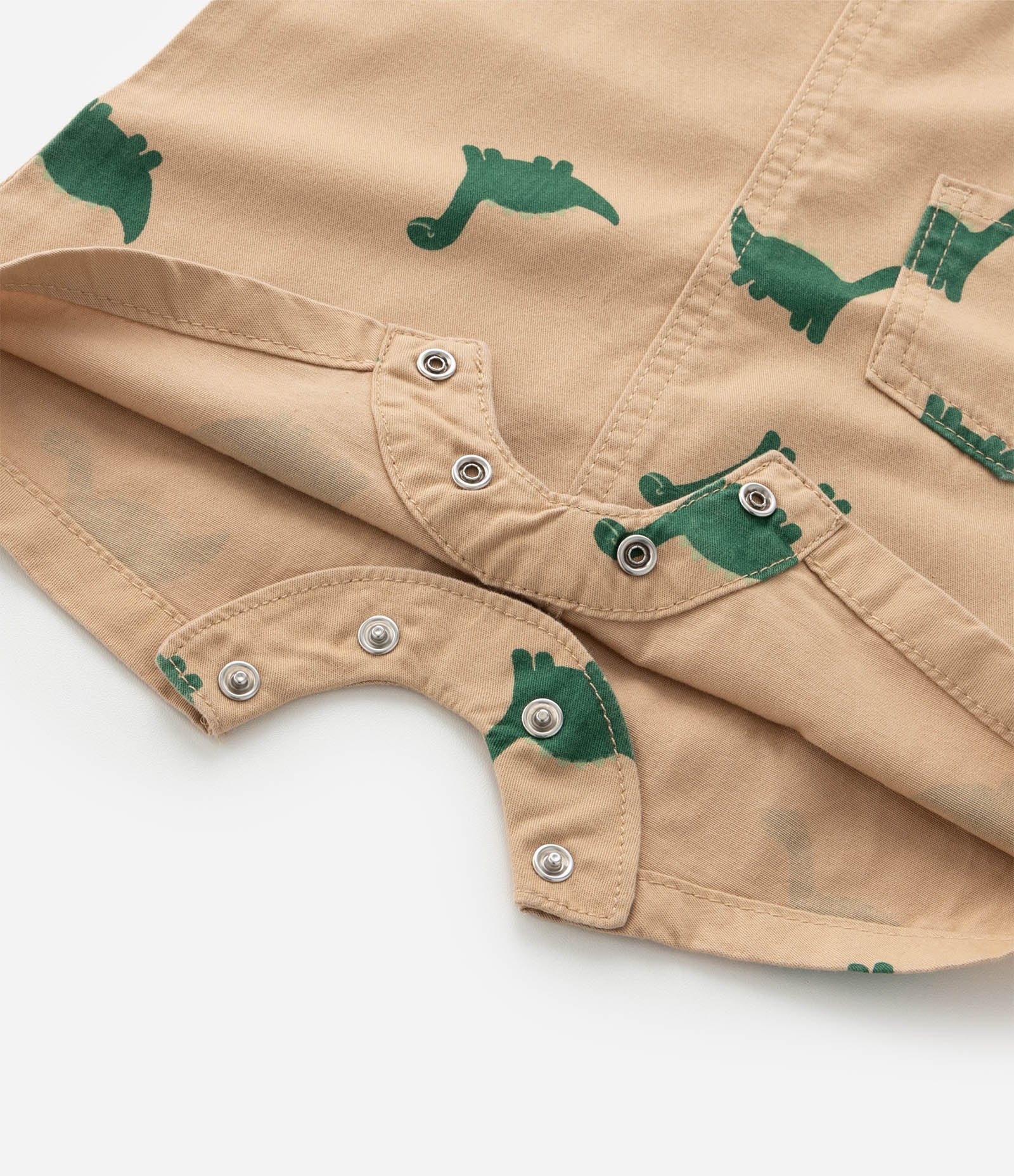 Jardineira Infantil em Sarja com Estampa Dino - Tam 3 a 18 Meses Bege 5