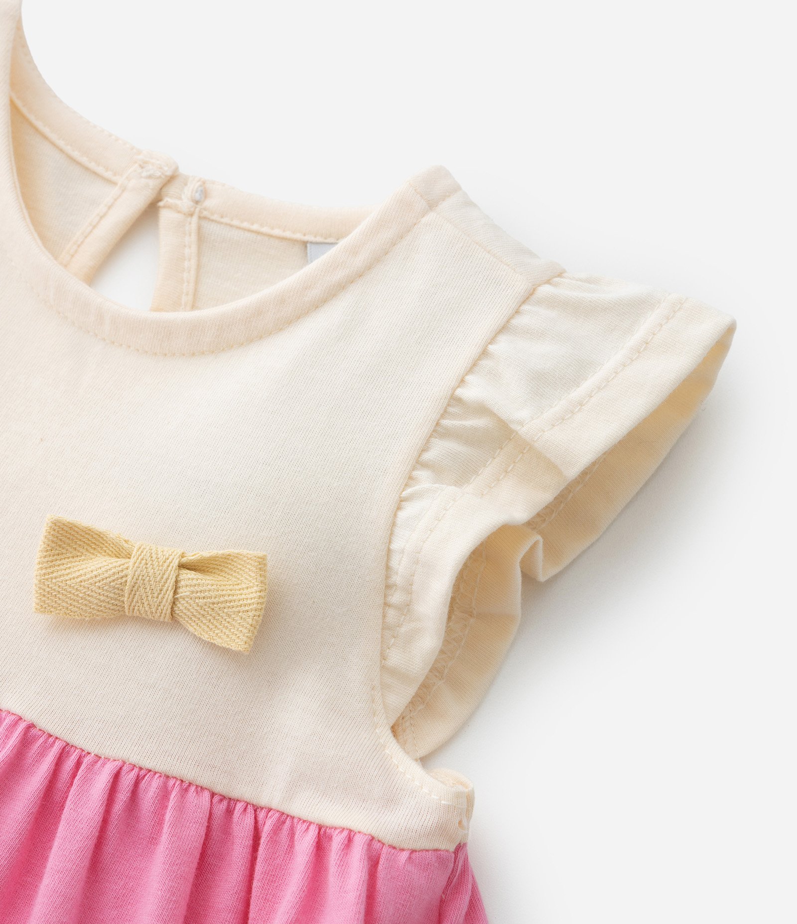 Vestido Infantil com Babados Maria e Lacinho - Tam 0 a 18 meses Bege/Rosa/Amarelo 5