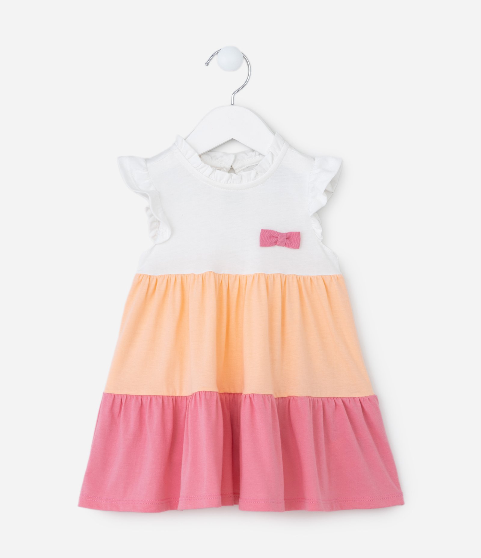 Vestido Marias Infantil com Lacinho Aplicado - Tam 0 a 18 meses Branco/Laranja/Rosa 2