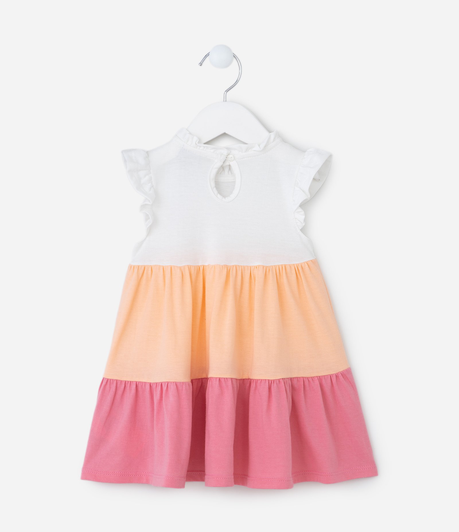 Vestido Marias Infantil com Lacinho Aplicado - Tam 0 a 18 meses Branco/Laranja/Rosa 3