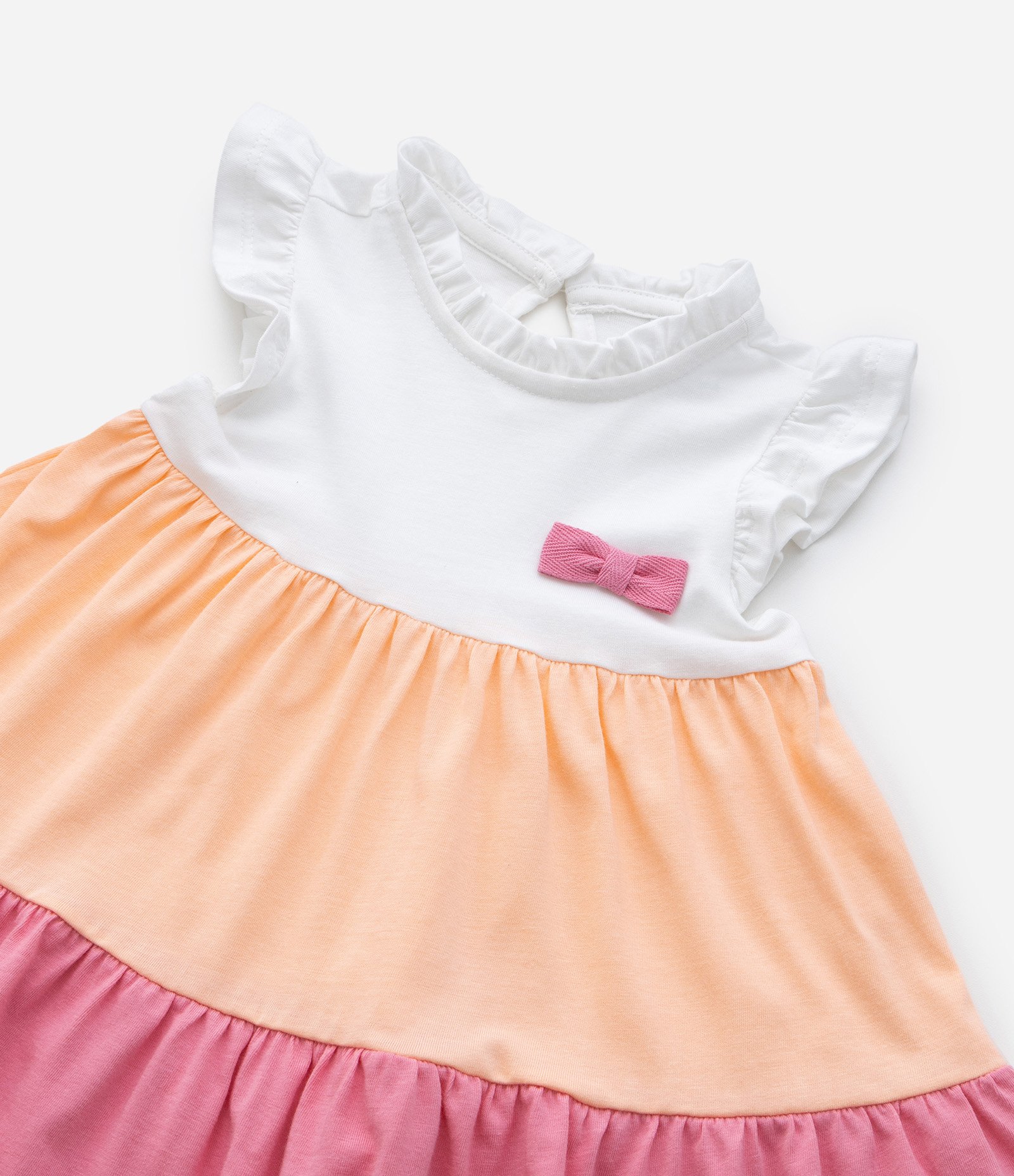 Vestido Marias Infantil com Lacinho Aplicado - Tam 0 a 18 meses Branco/Laranja/Rosa 4