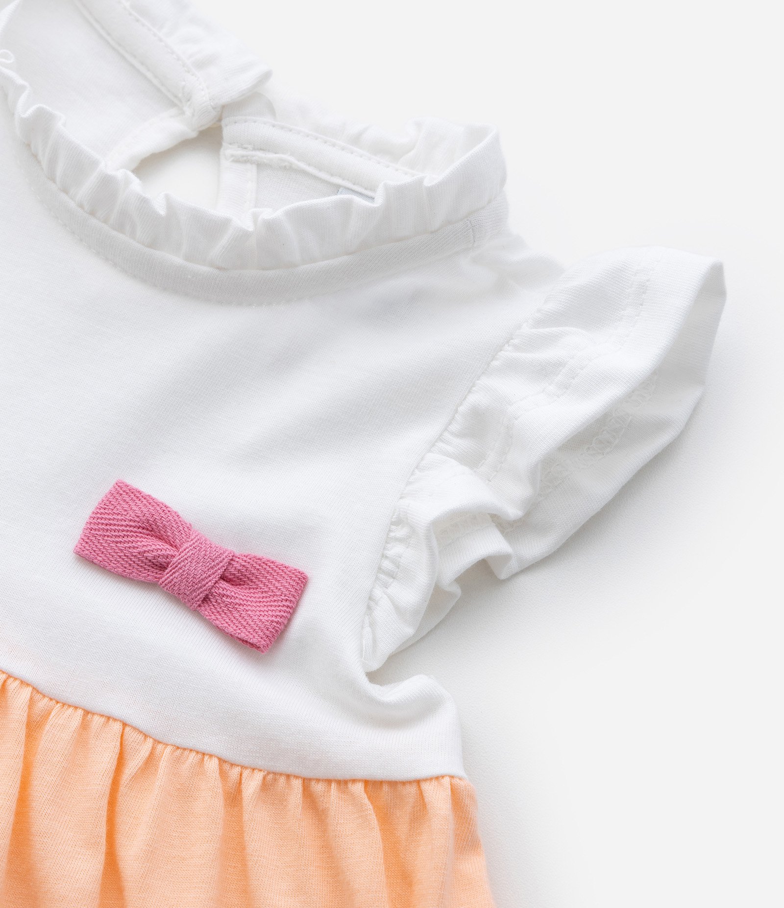 Vestido Marias Infantil com Lacinho Aplicado - Tam 0 a 18 meses Branco/Laranja/Rosa 7
