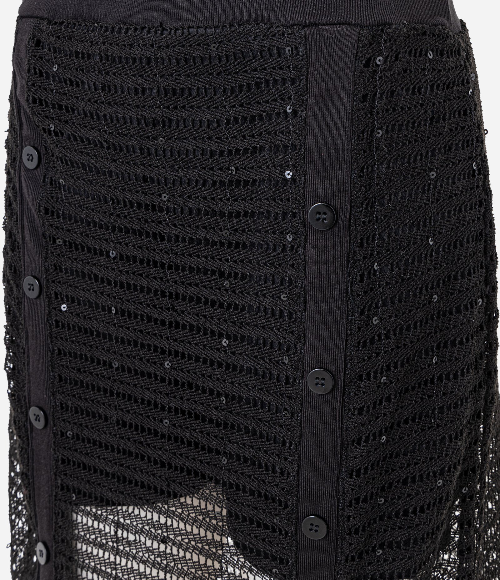 Saia Midi em Efeito Crochê com Paetês e Fendas Preto 6