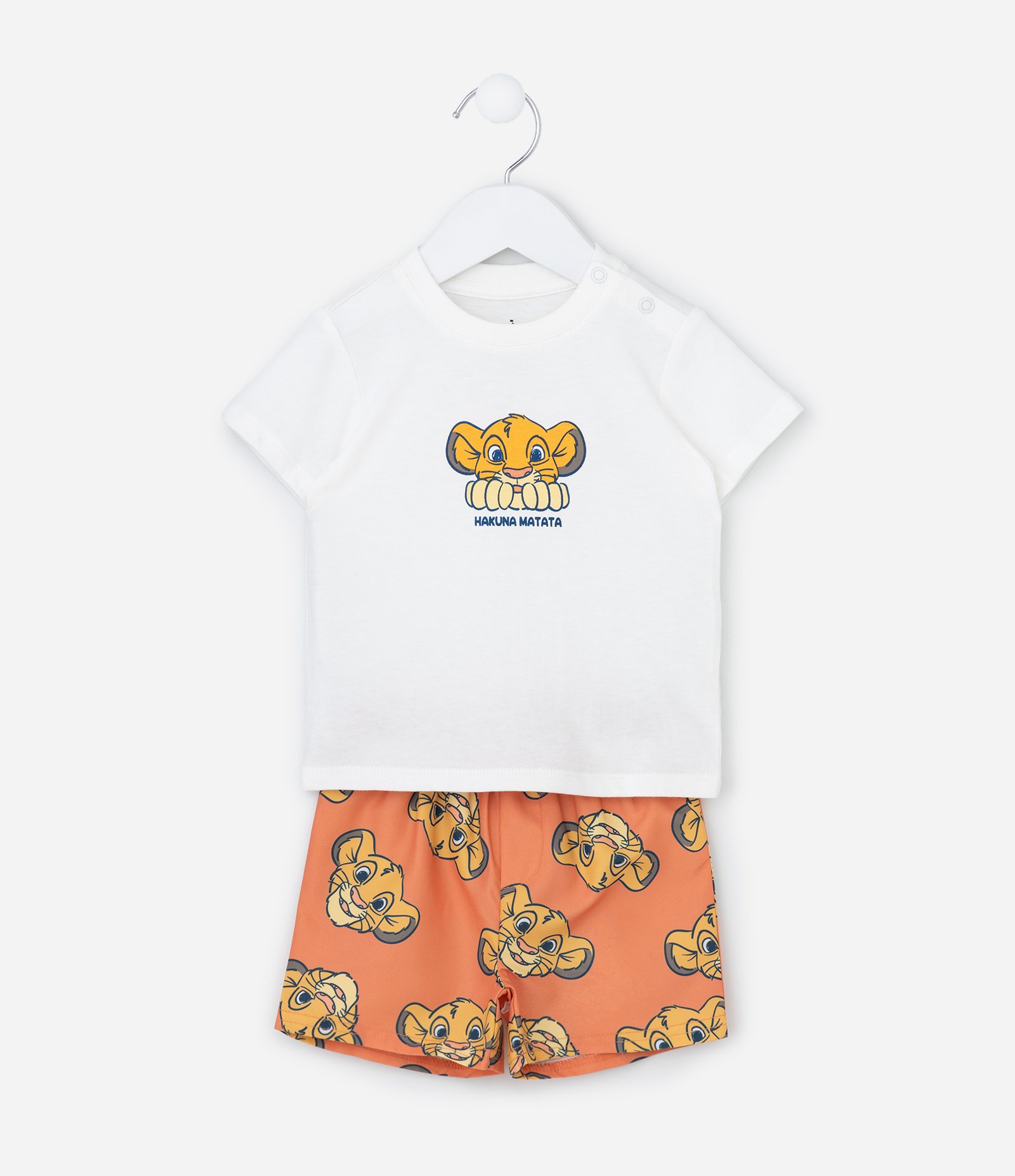 Conjunto em Microfibra com Estampa Rei Leão - Tam 3 a 18 Meses Branco/Laranja 2