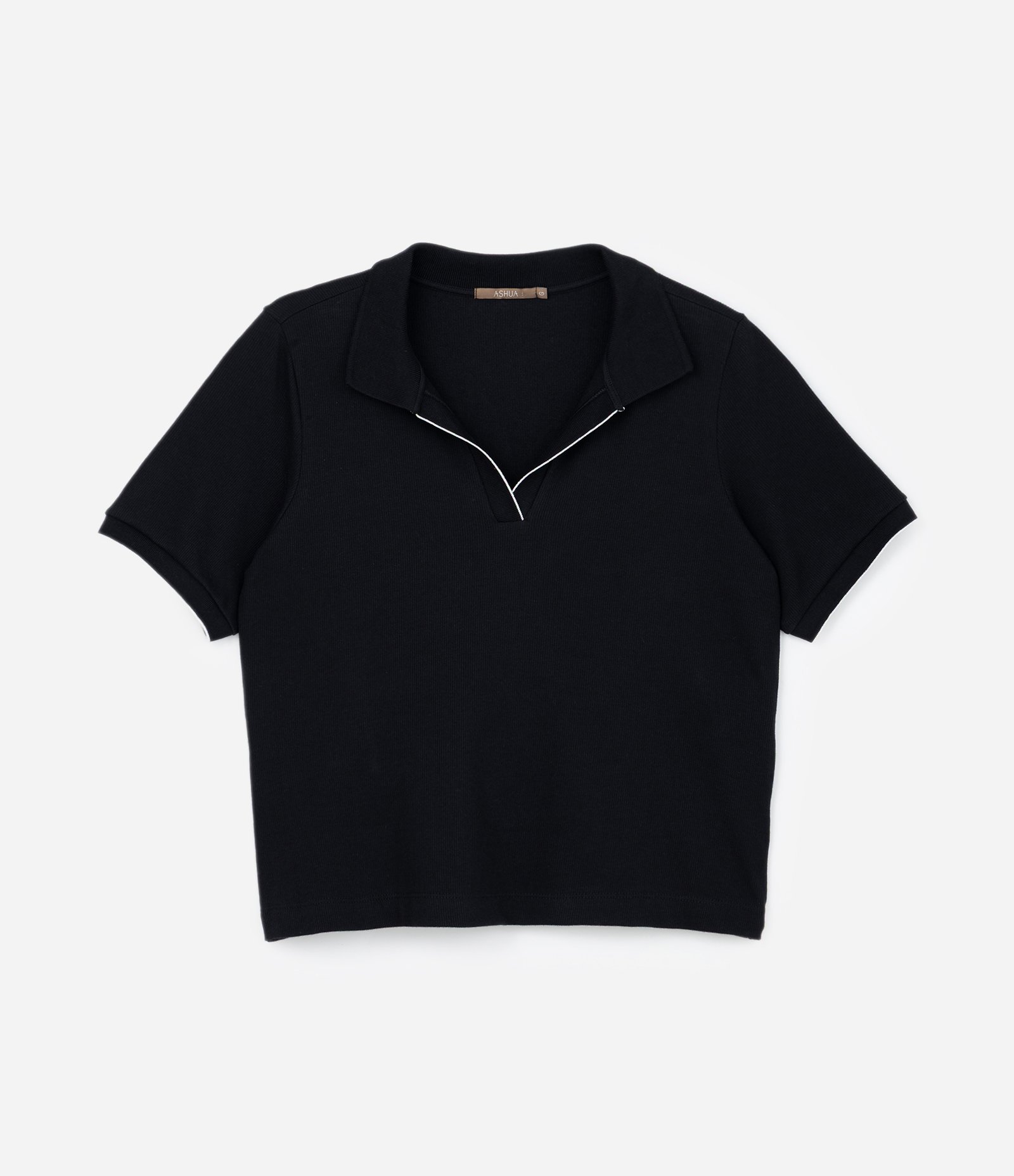 Camiseta em Ribana com Gola Polo Curve & Plus Size Preto 4