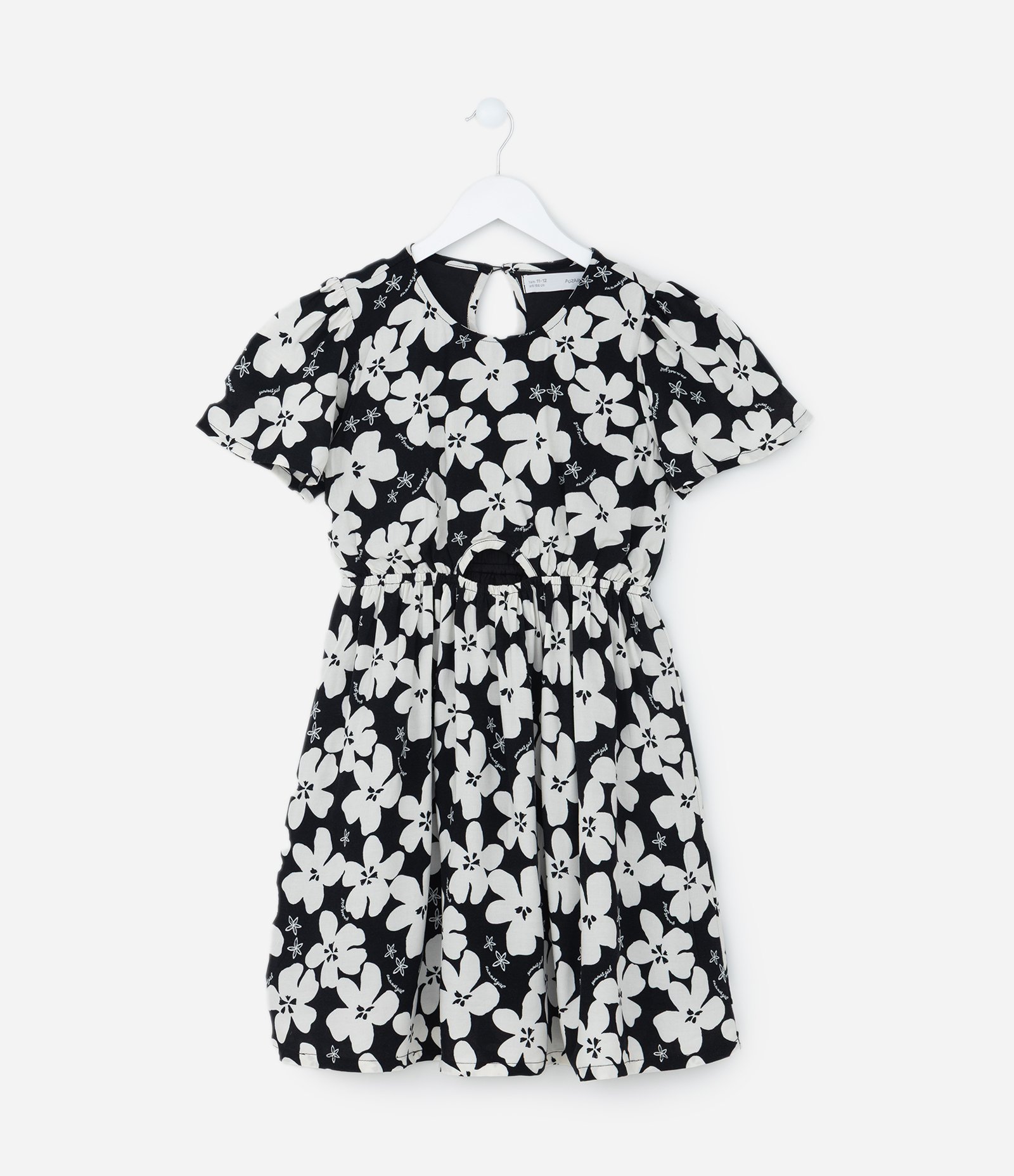 Vestido Infantil com Recorte e Estampa Floral - Tam 5 a 14 Anos Preto 1