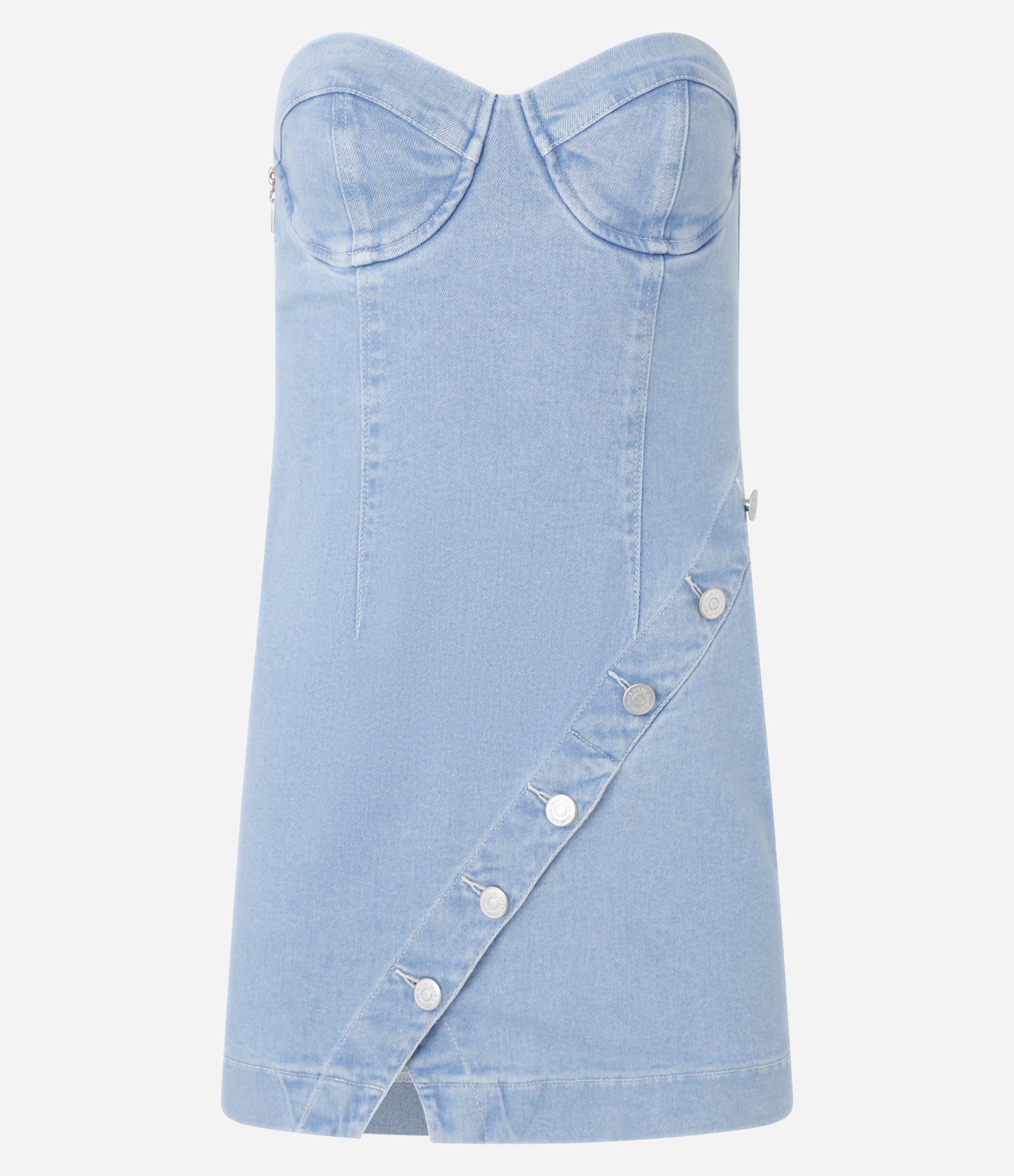 Vestido Curto em Jeans com Botões na Diagonal e Zíper Azul 5
