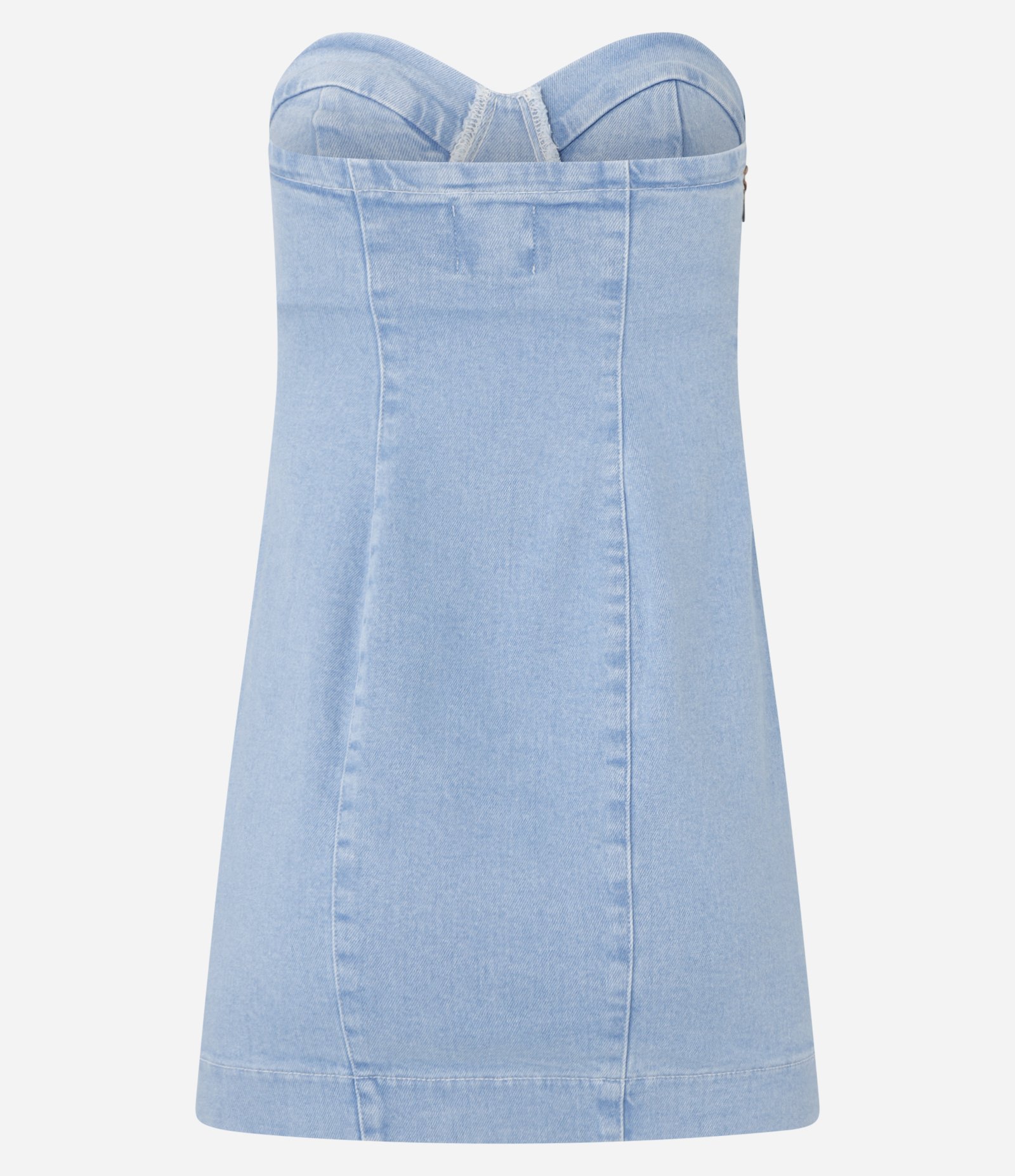 Vestido Curto em Jeans com Botões na Diagonal e Zíper Azul 6