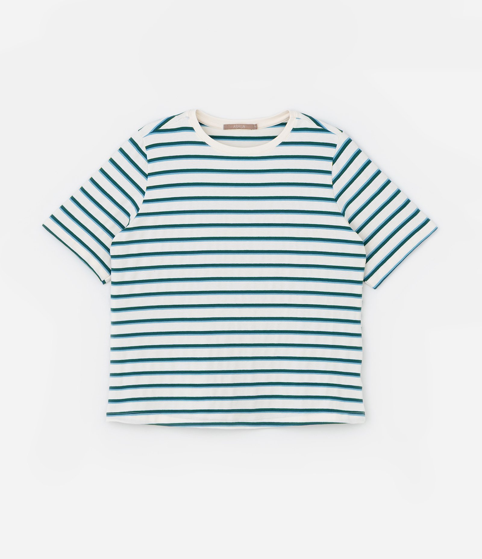 Camiseta Listrada em Algodão Curve & Plus Size Off White/Azul/Verde 4