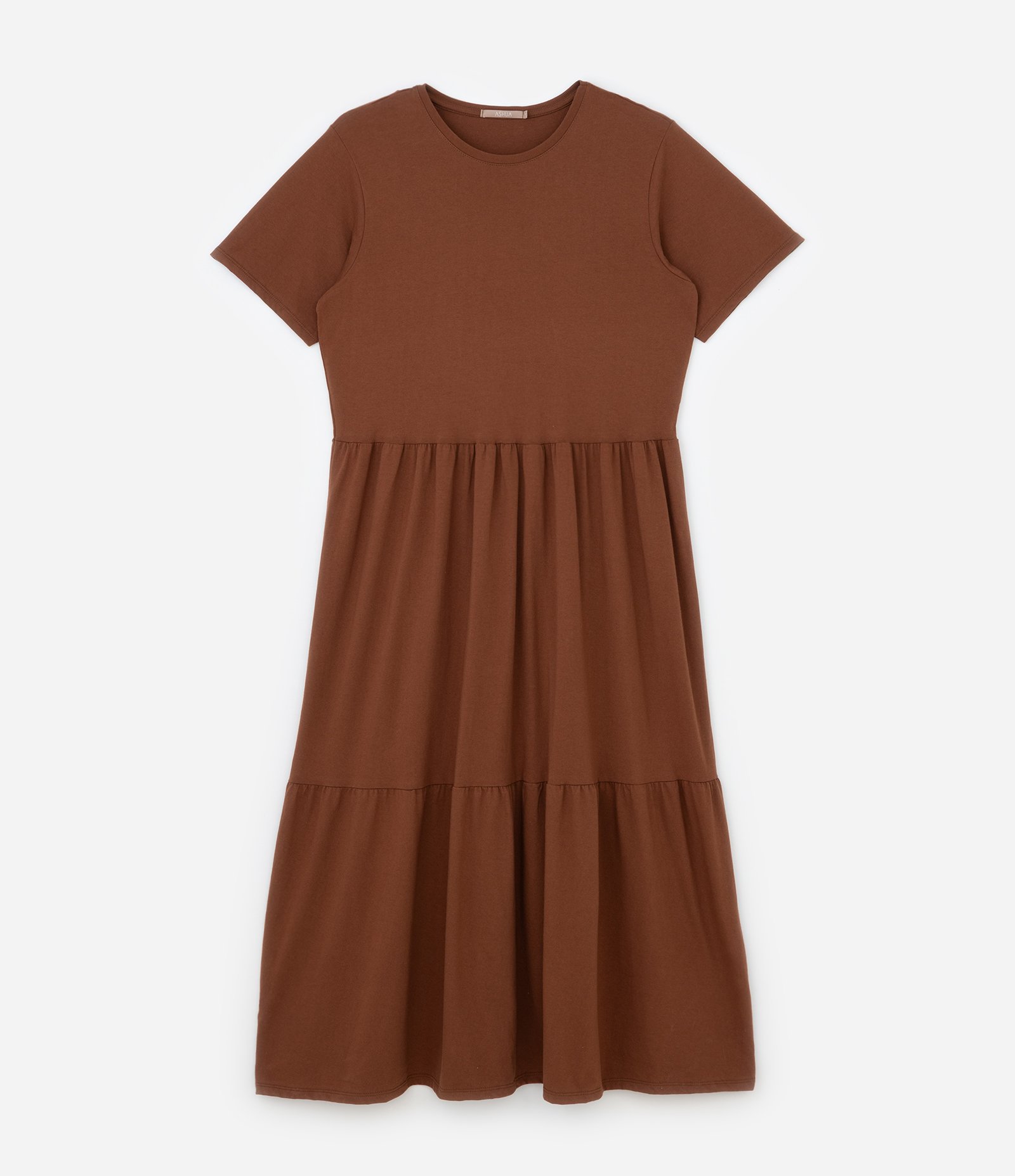 Vestido Midi em Algodão com Babados Curve & Plus Size Marrom 4