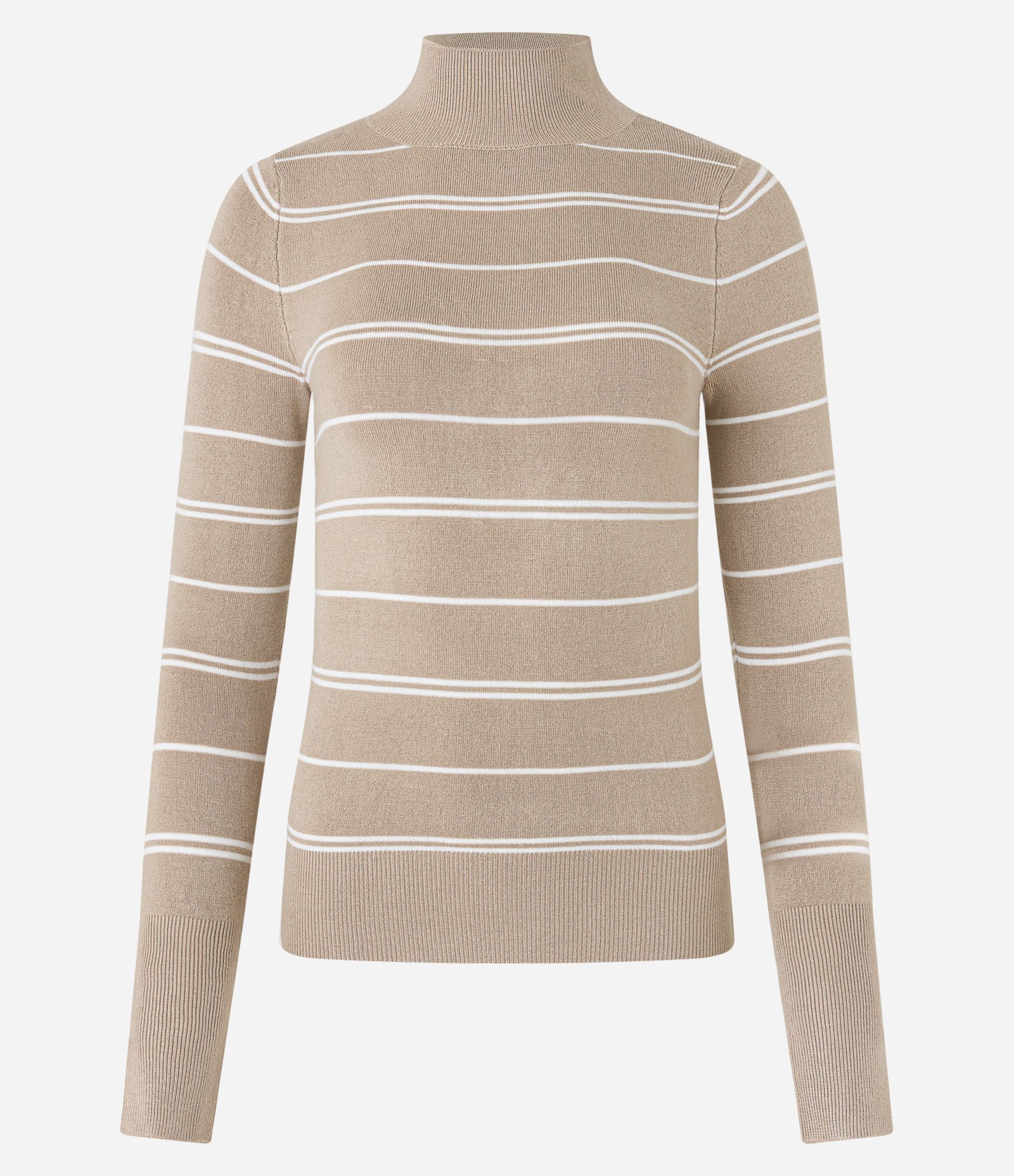 Suéter Listrado em Tricô com Gola Alta Bege 8
